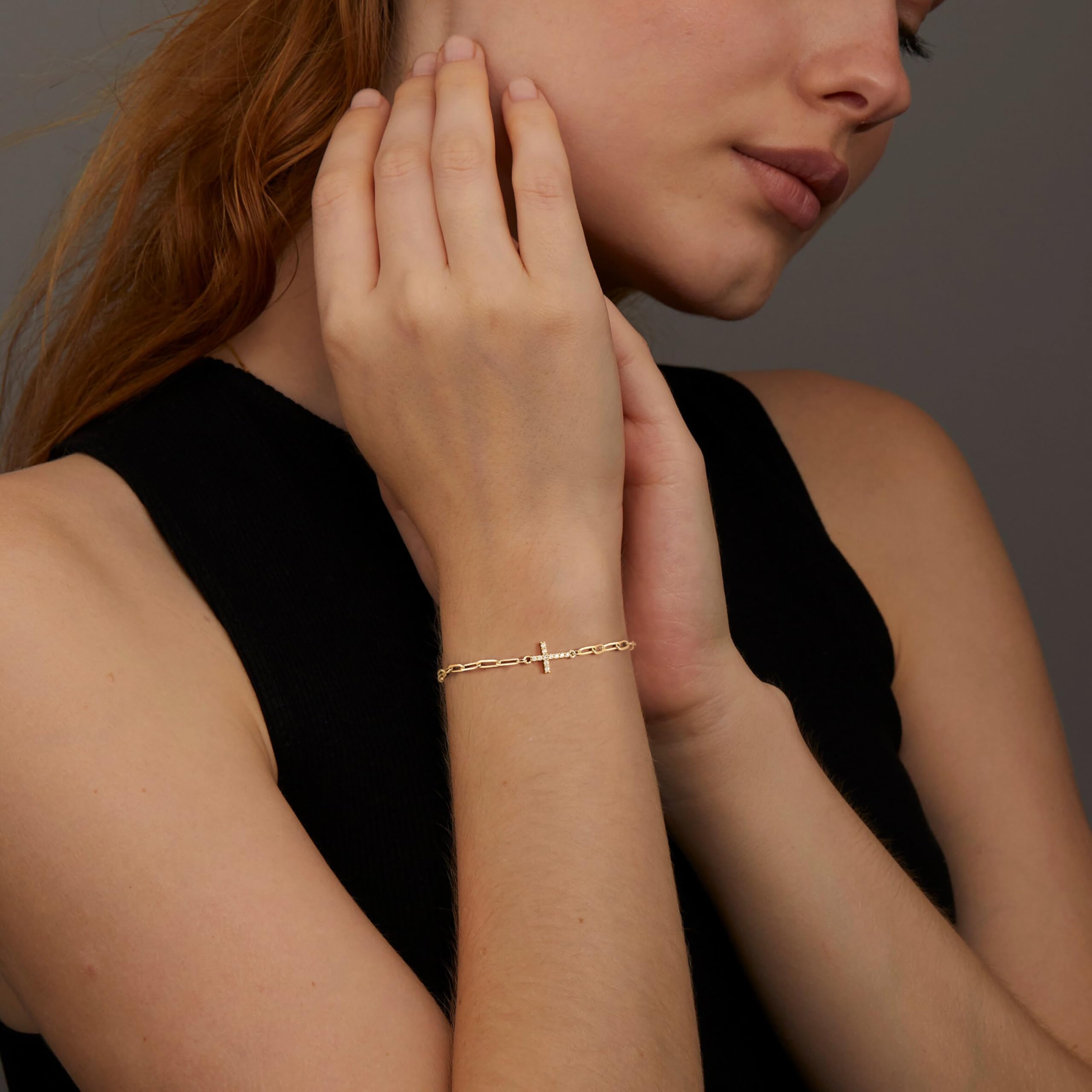 Dainty Paperclip 14k Cross Bracelet
