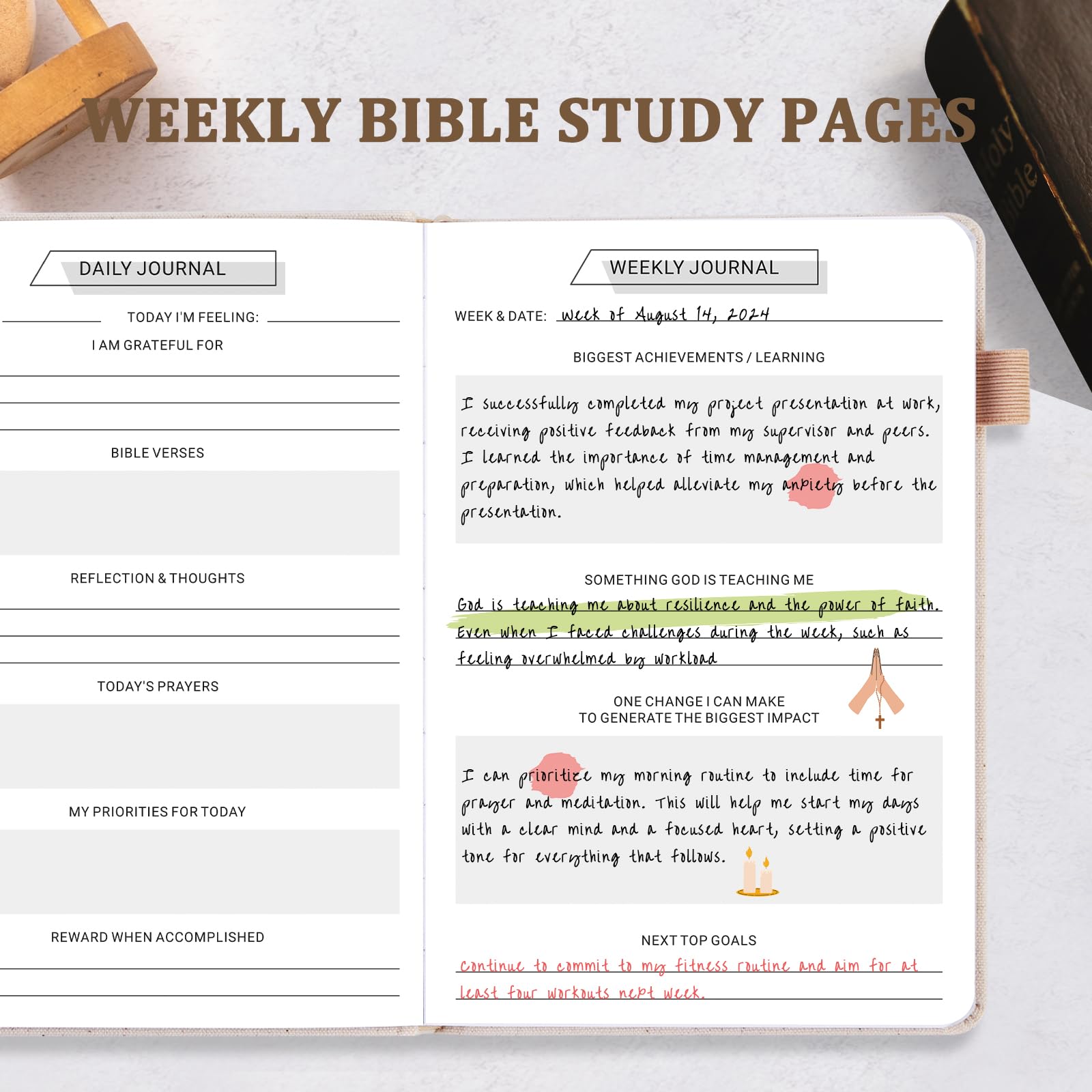 Prayer Journal for Women, Bible Notebook, Beige