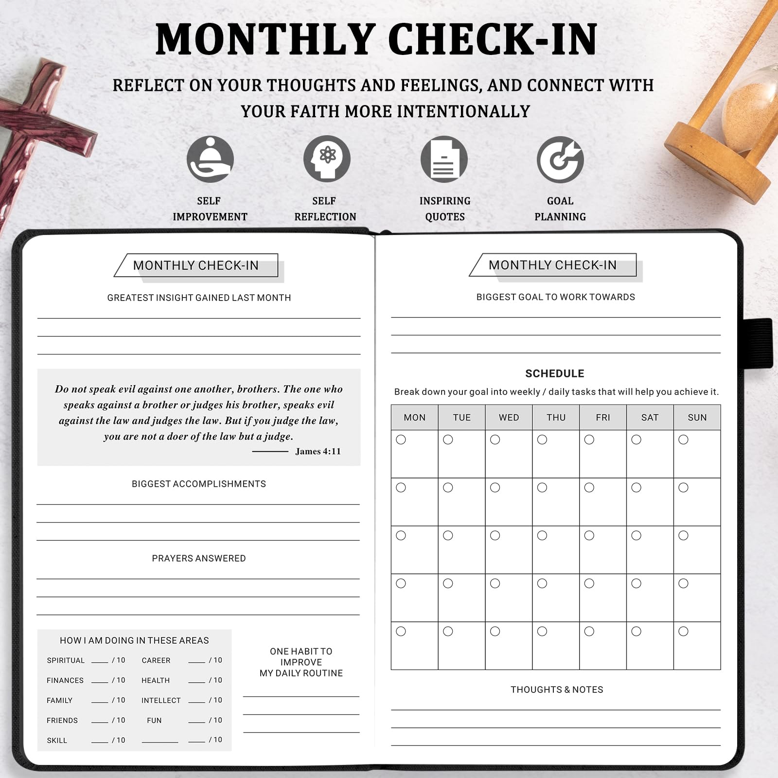 Prayer Journal for Men, Bible Notebook, Black