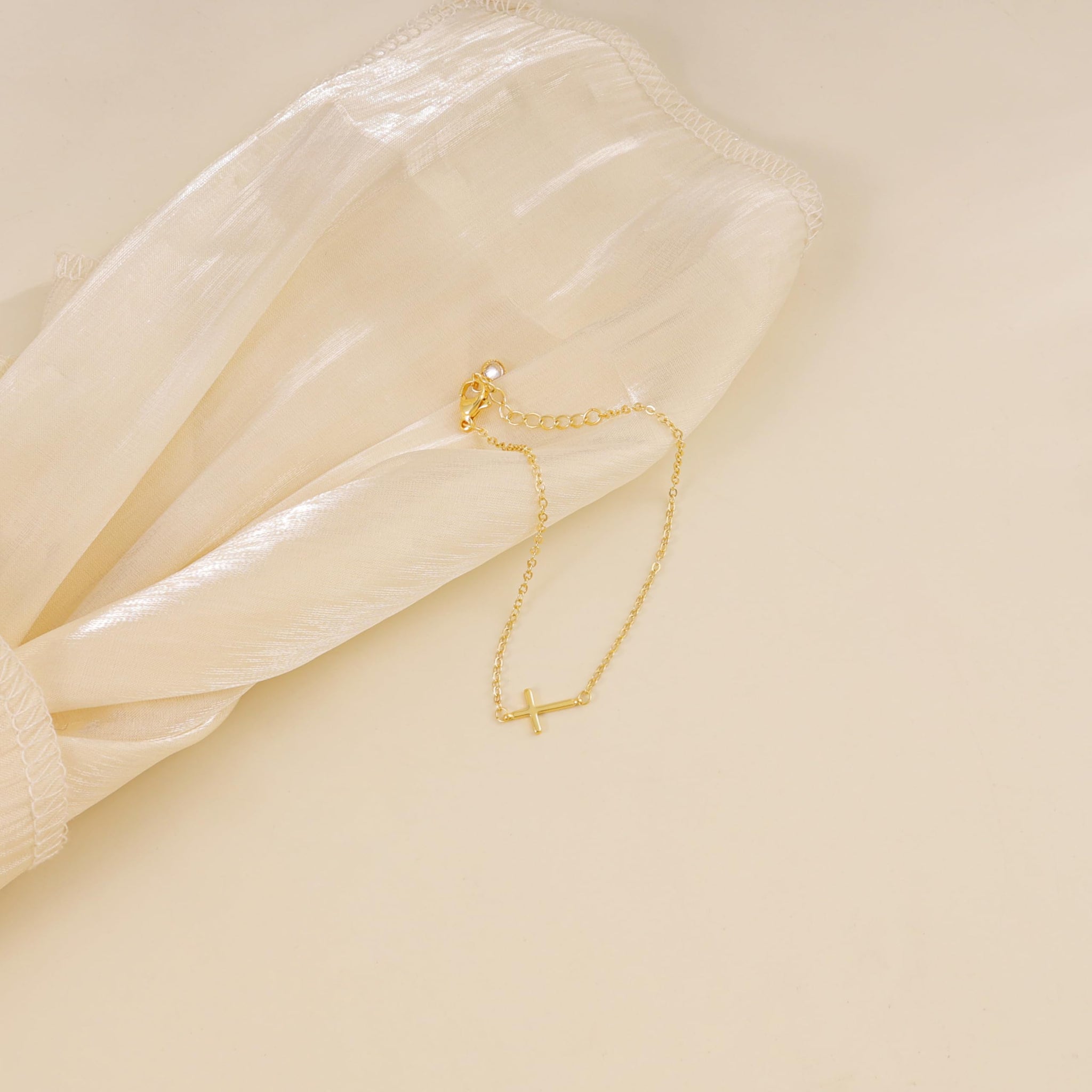 Dainty Cross Bracelet 14k Gold