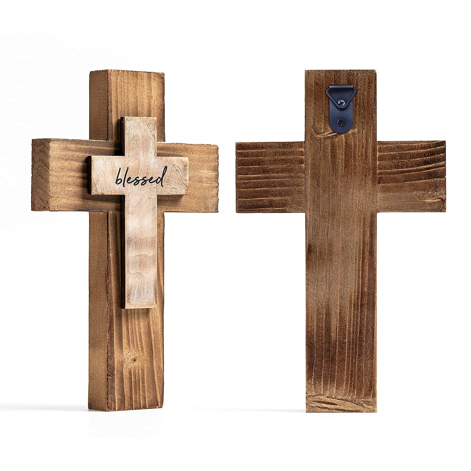 Wall Double Wooden Cross W/ Hook