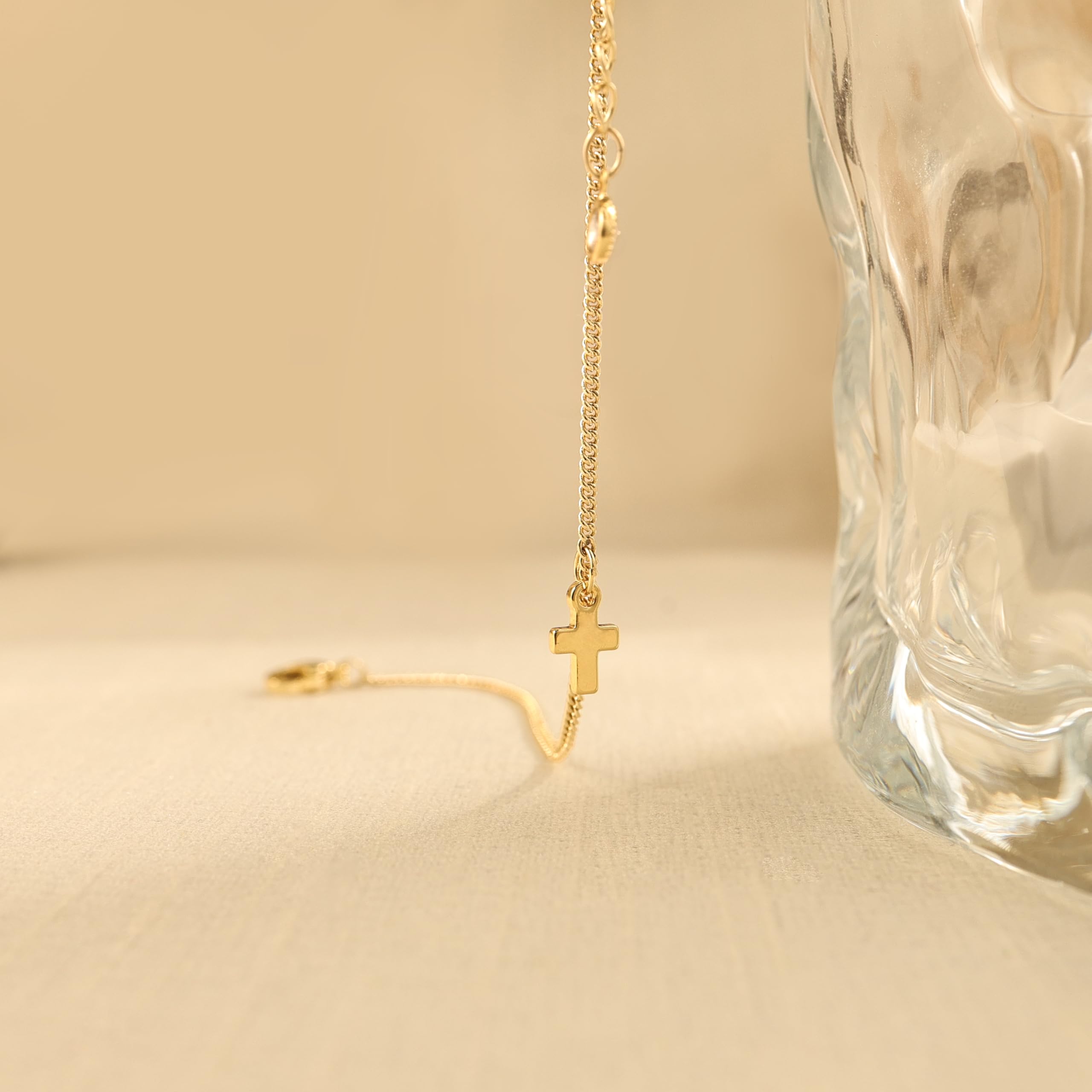 Dainty 14k Gold Plated Cross Bracelet