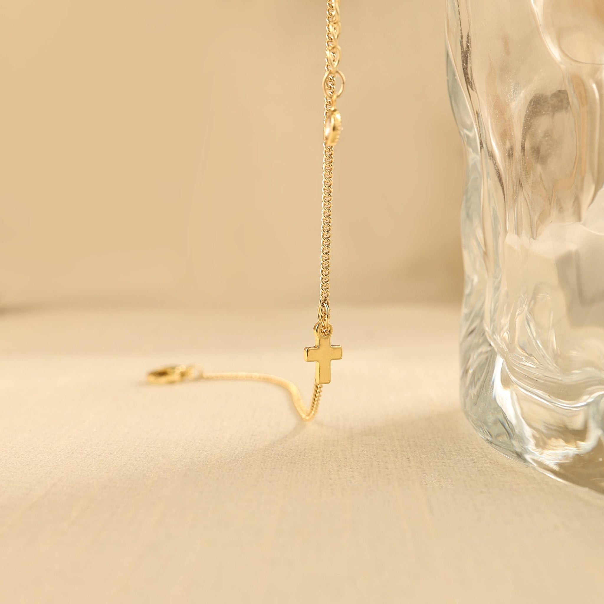 Dainty 14k Gold Plated Cross Bracelet