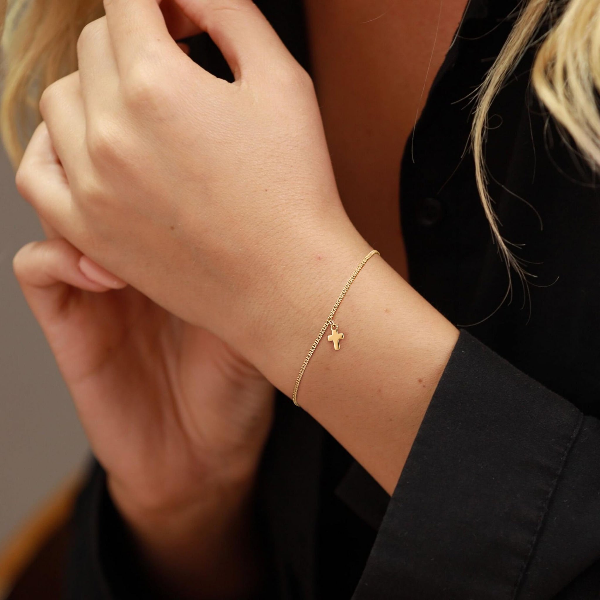Dainty 14k Gold Plated Cross Bracelet