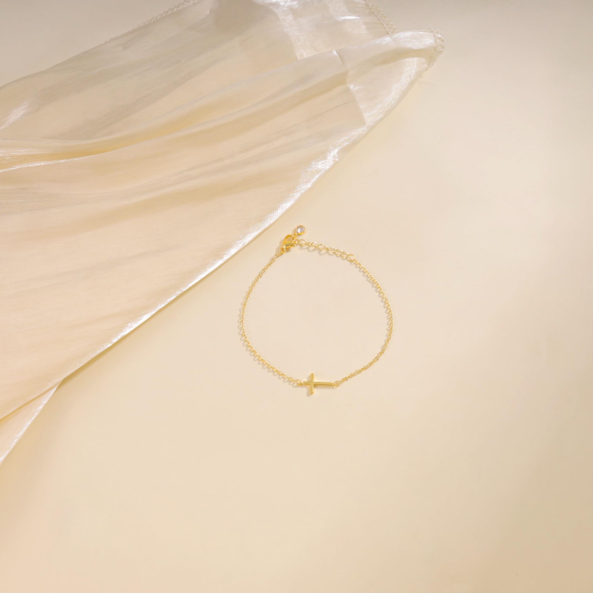 Dainty Cross Bracelet 14k Gold