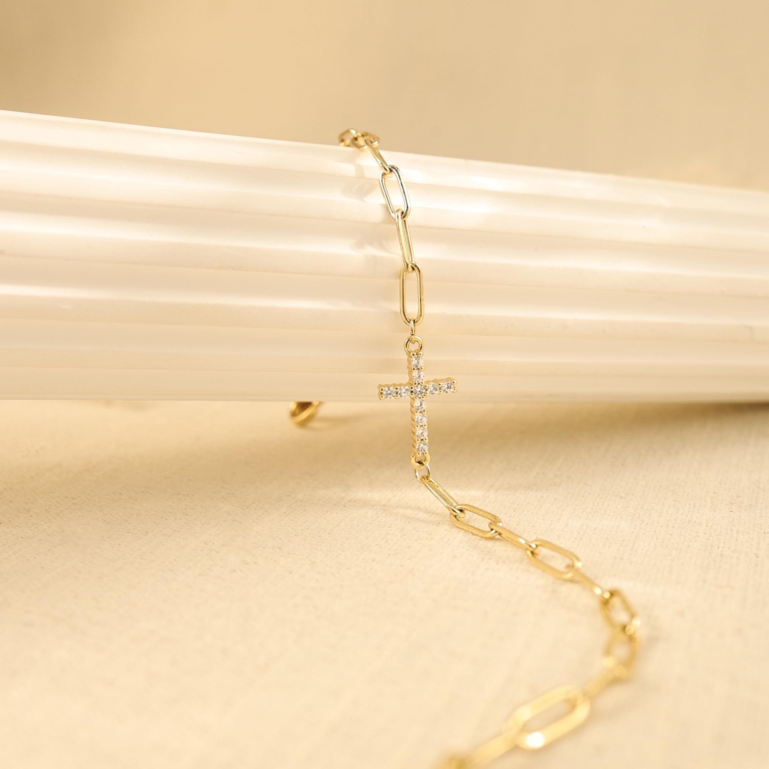 Dainty Paperclip 14k Cross Bracelet