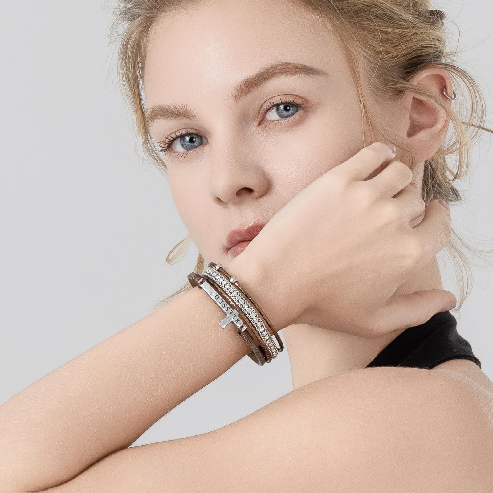 Leather Boho Bead Cross w/ Magnetic Clasp