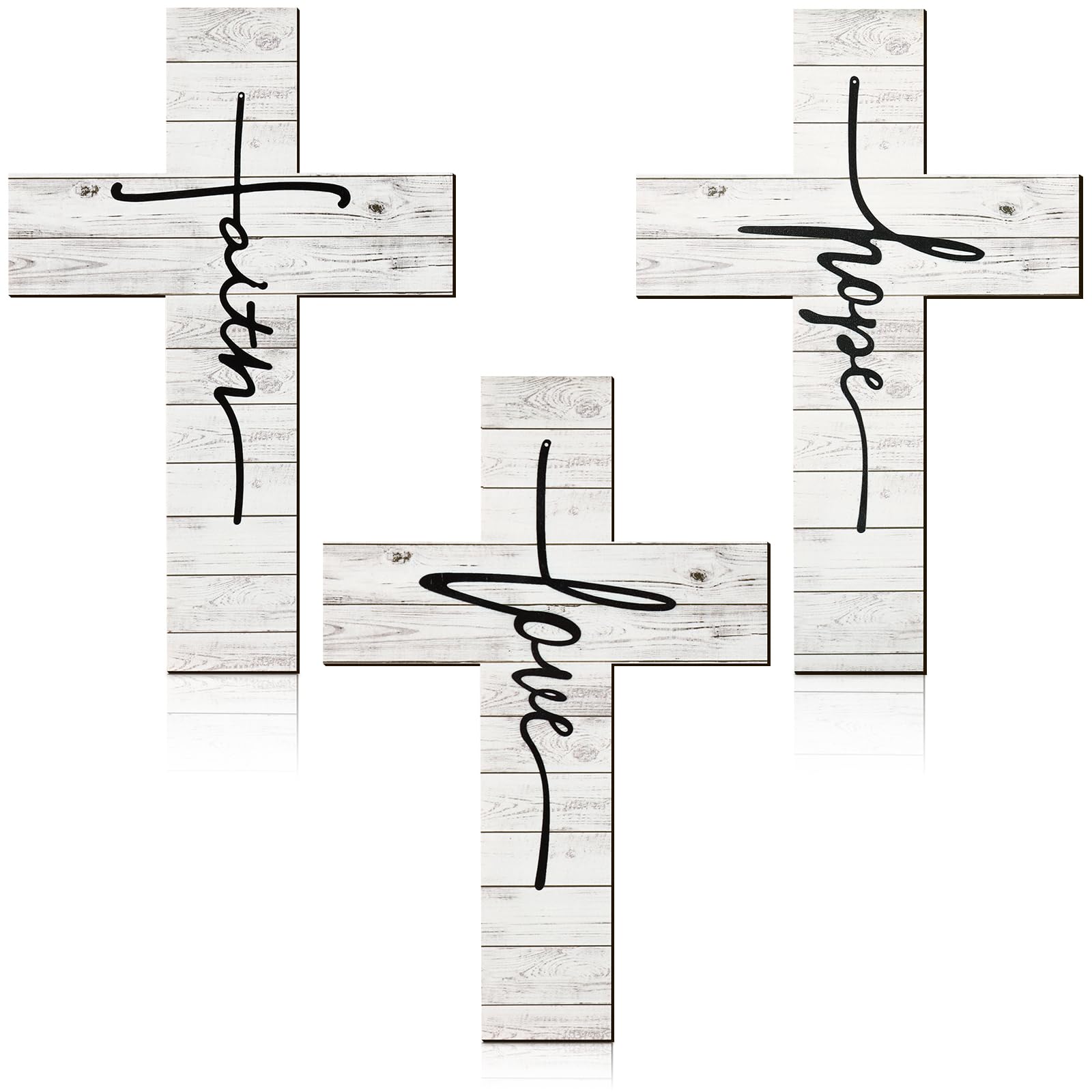 White 3pcs Wooden Rustic Cross Decor, Vintage Farmhouse, 12 x 8 Inch