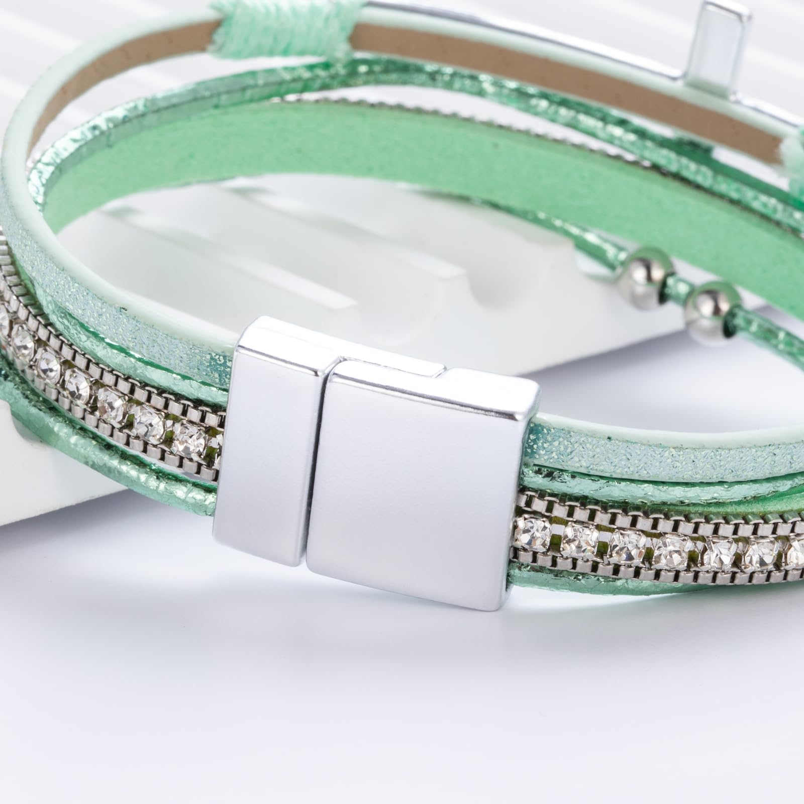 Leather Boho Bead Cross w/ Magnetic Clasp