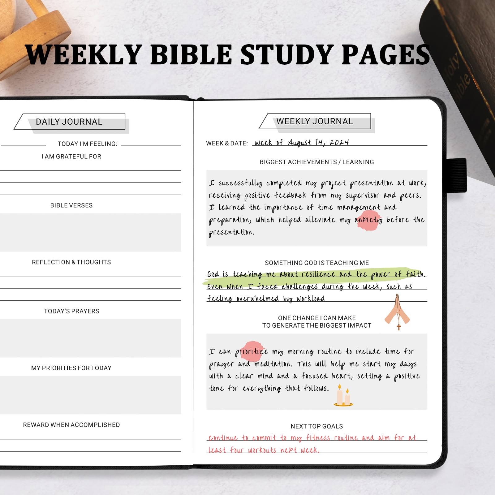 Prayer Journal for Men, Bible Notebook, Black