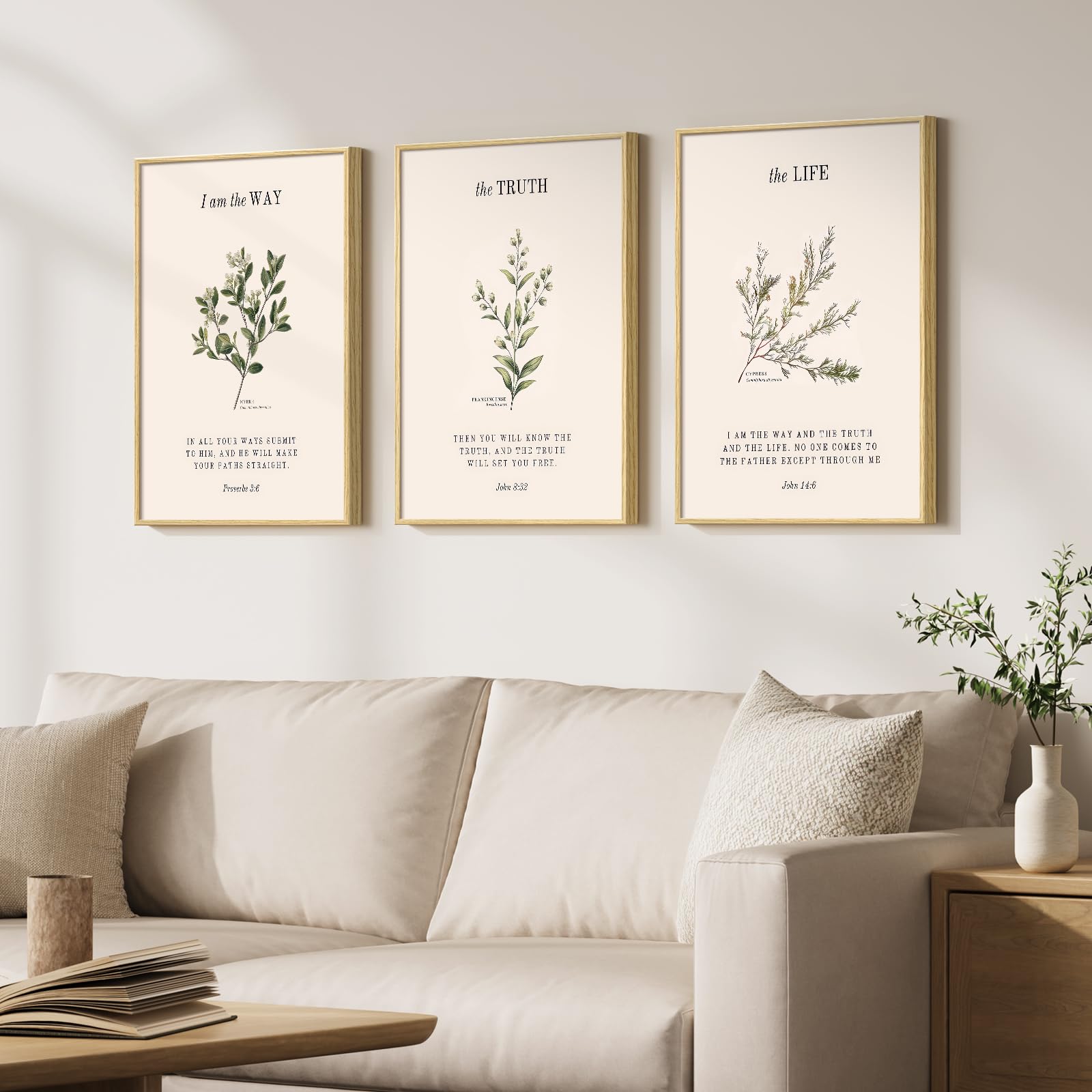 3 Set, Framed Christian Wall Art, 12x16 Inch