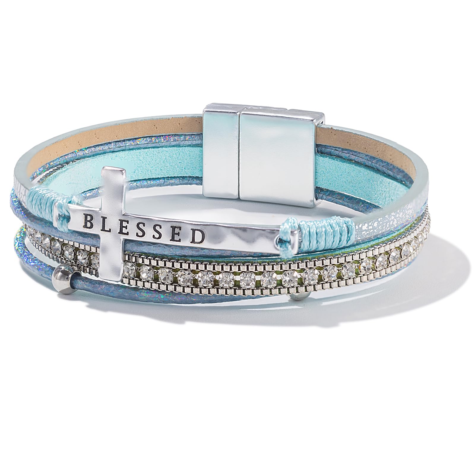 Leather Boho Bead Cross w/ Magnetic Clasp