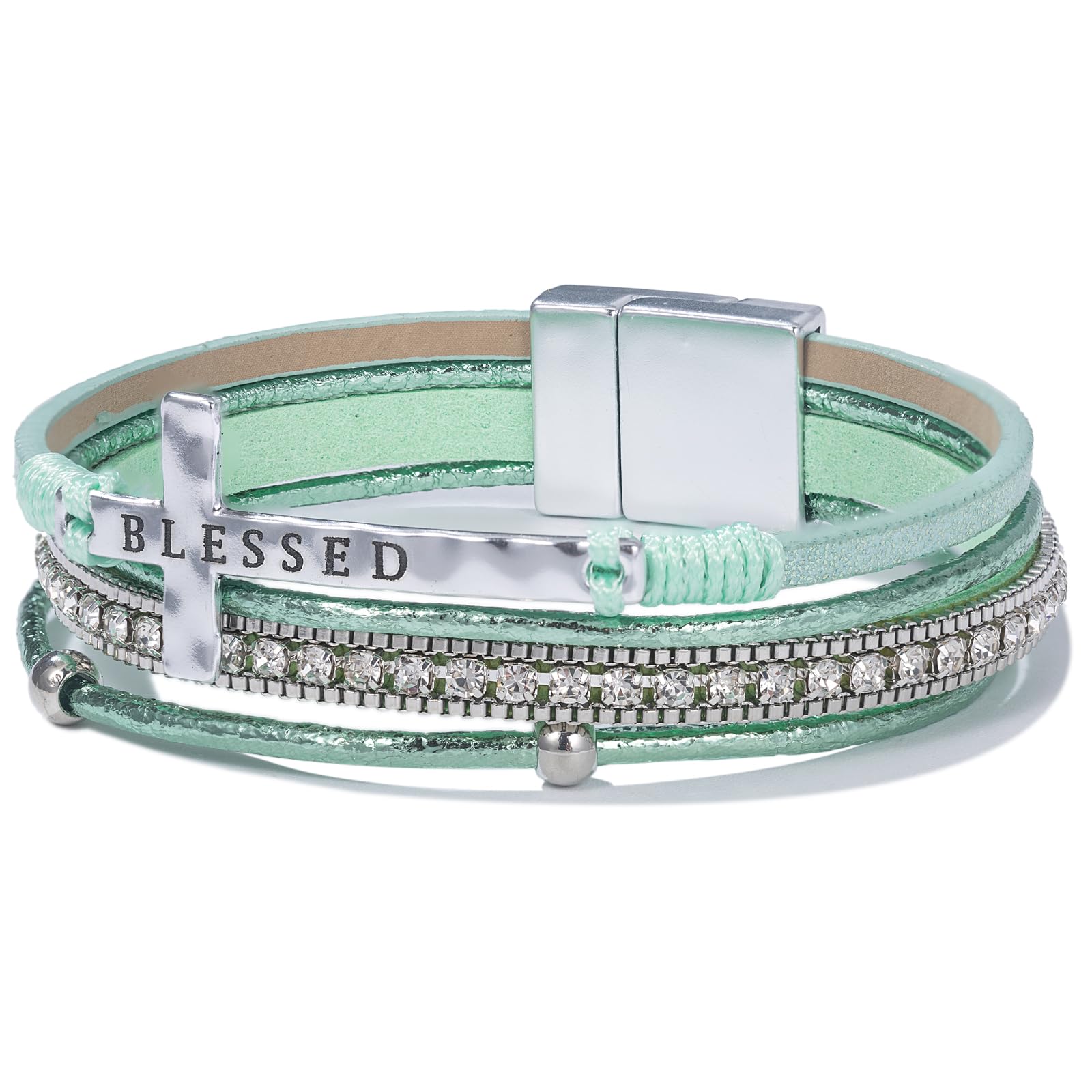 Leather Boho Bead Cross w/ Magnetic Clasp