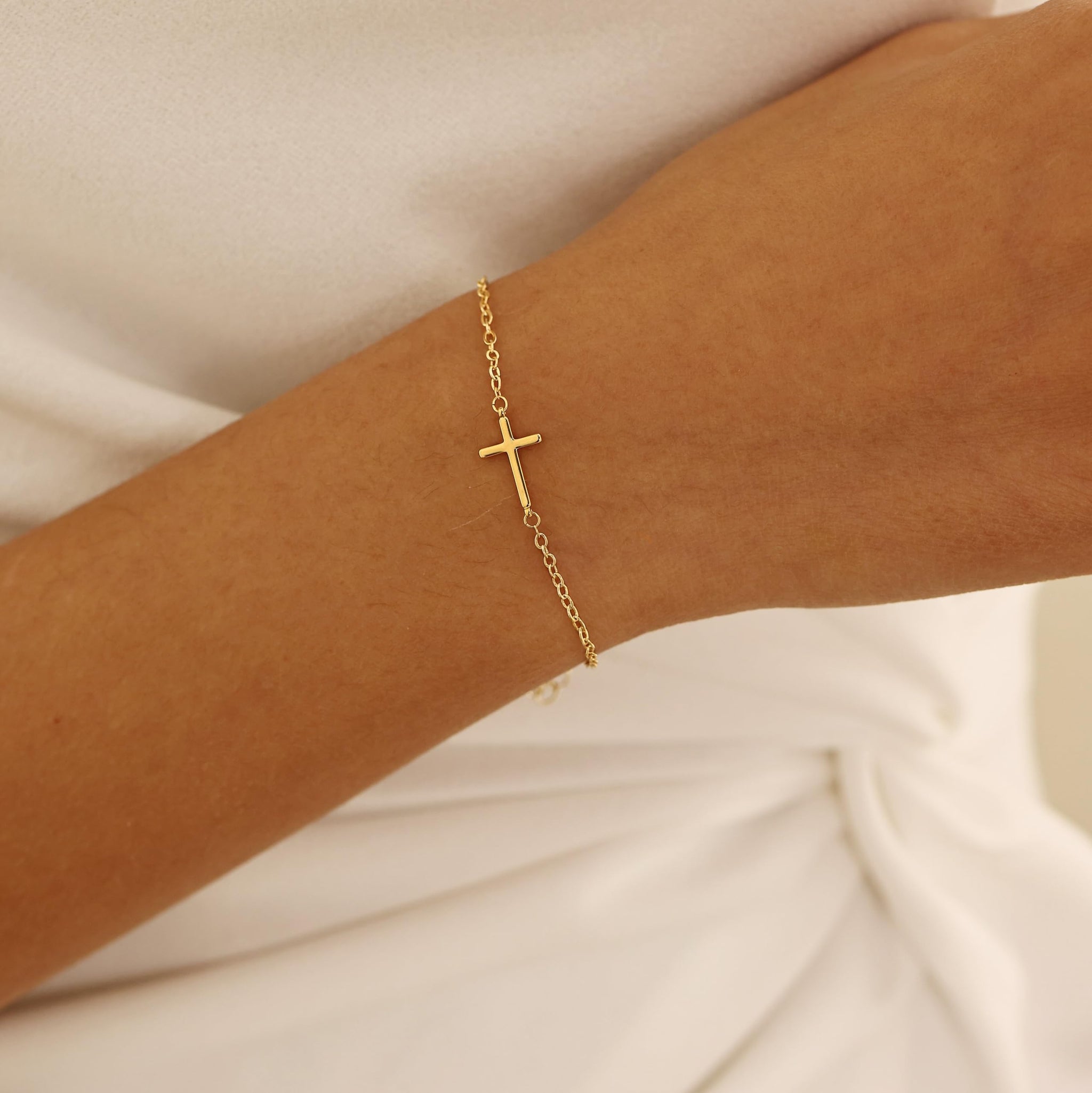Dainty Cross Bracelet 14k Gold