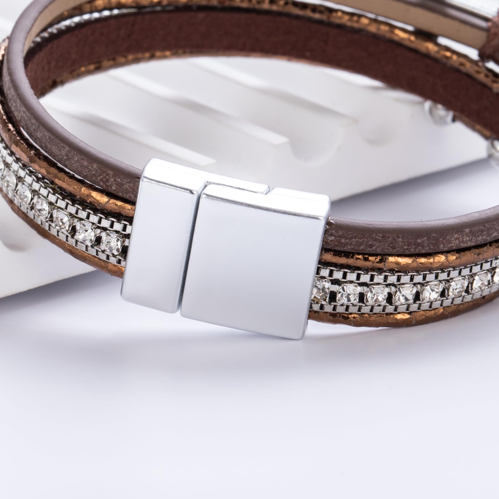 Leather Boho Bead Cross w/ Magnetic Clasp