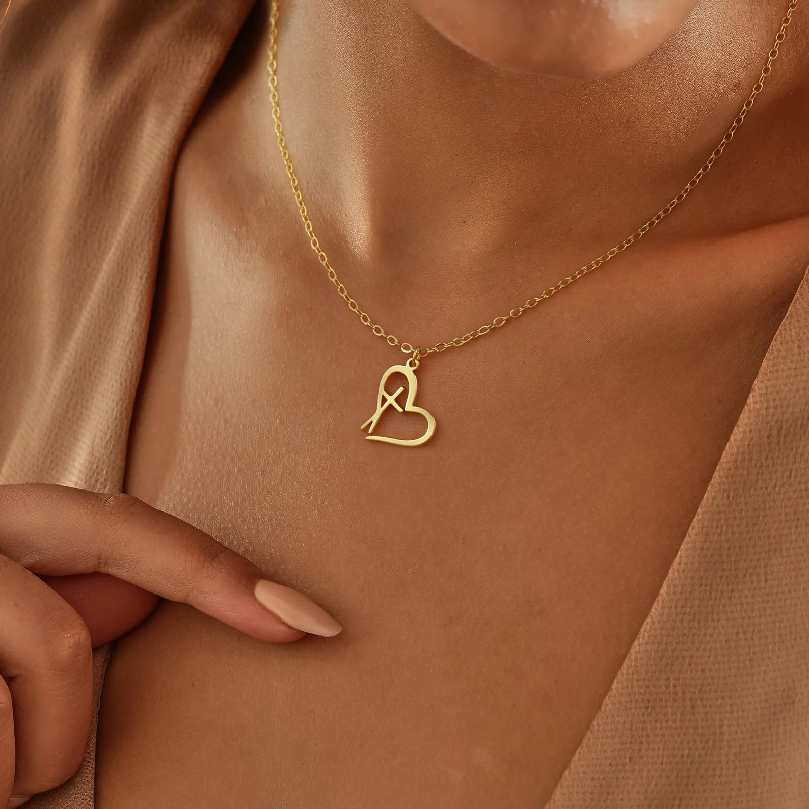 14K Gold Plated Dainty Small Heart Cross Pendant