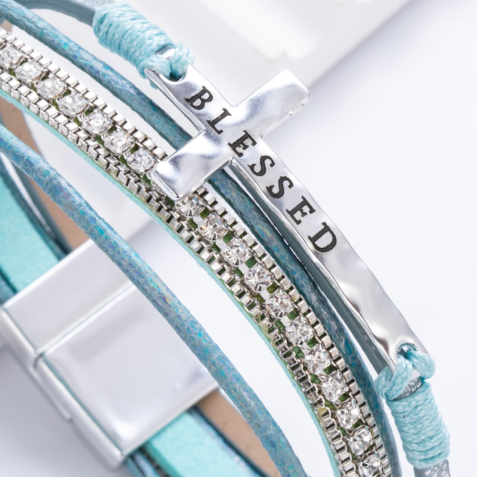 Leather Boho Bead Cross w/ Magnetic Clasp