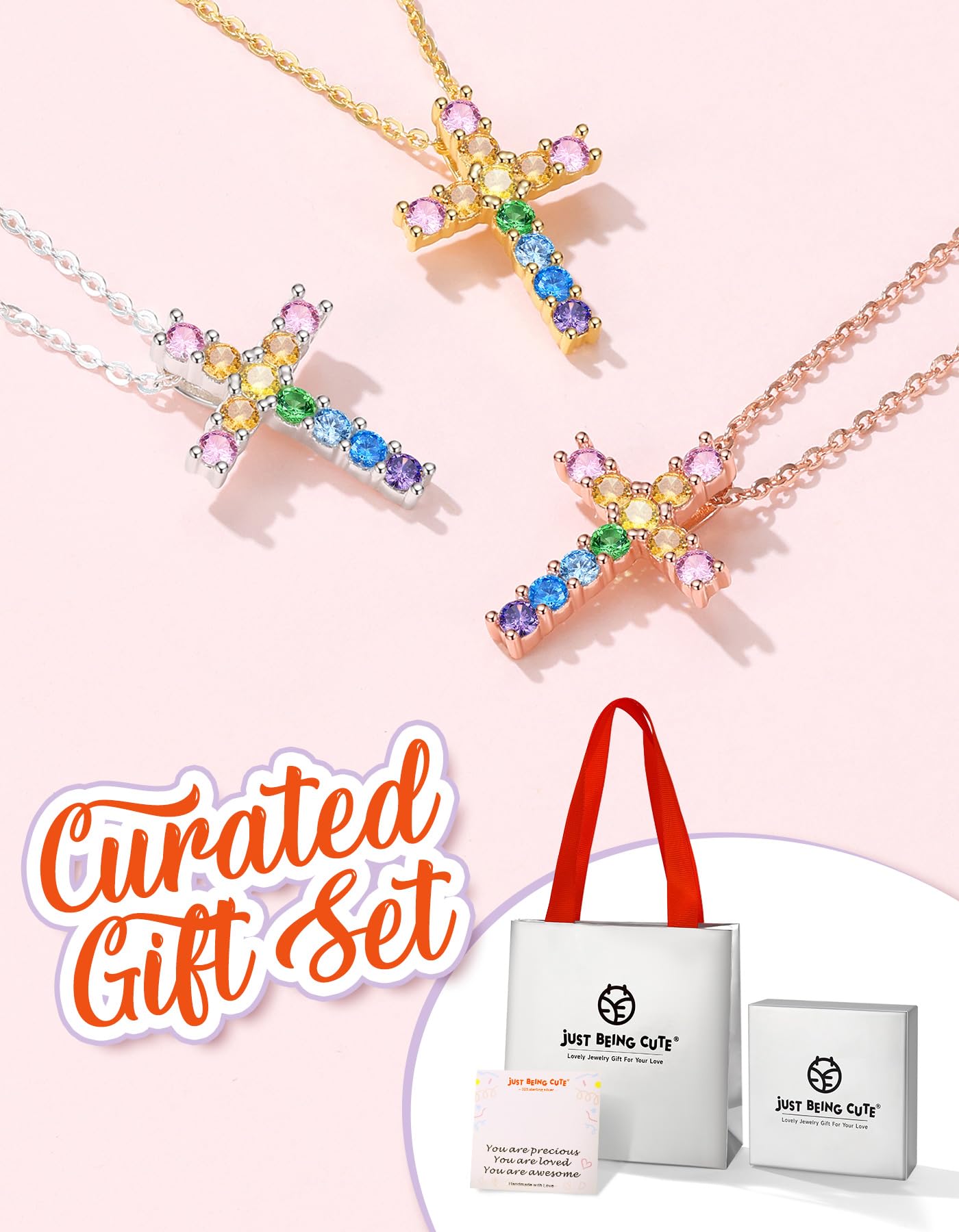 925 Colorful Cross Necklace for Girls