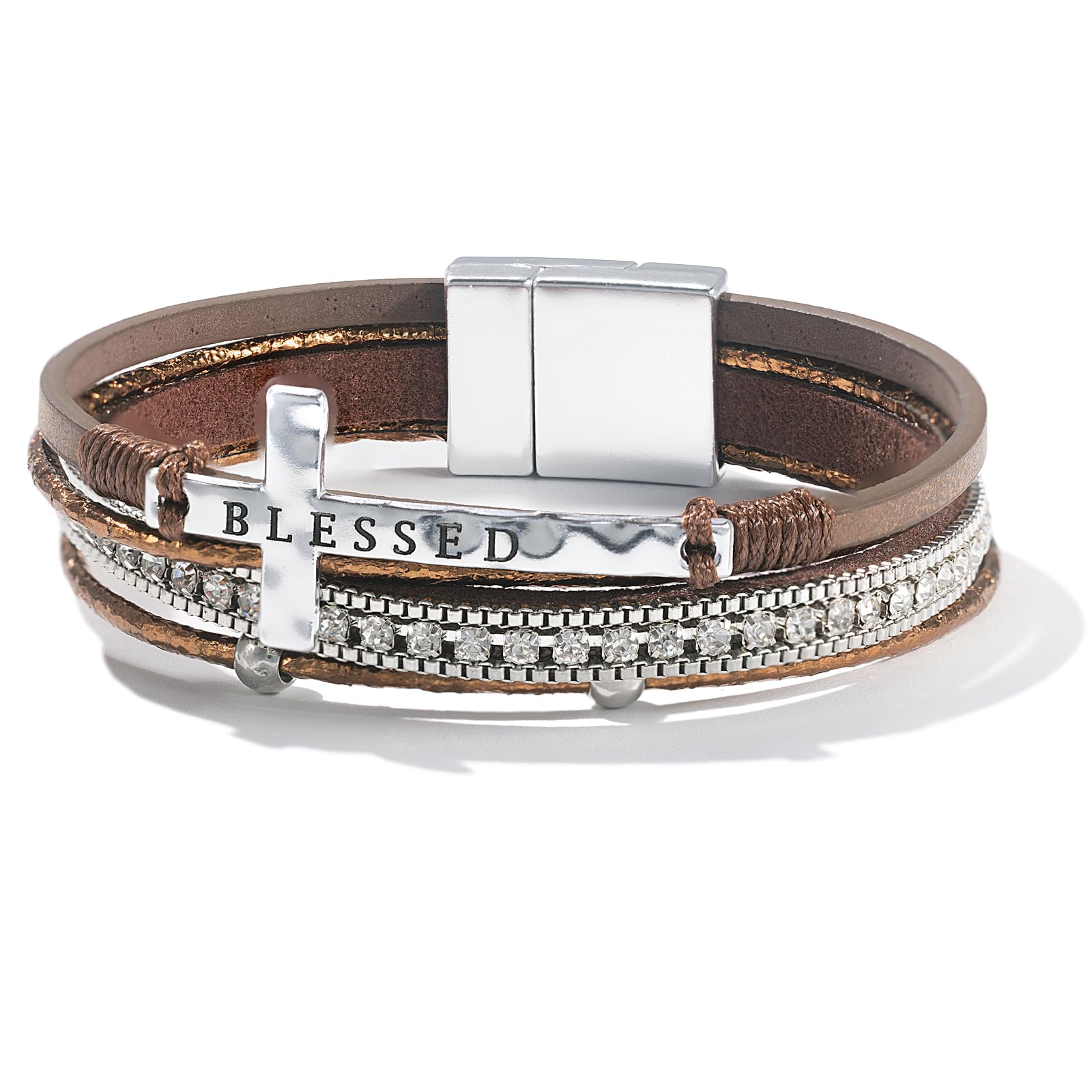 Leather Boho Bead Cross w/ Magnetic Clasp