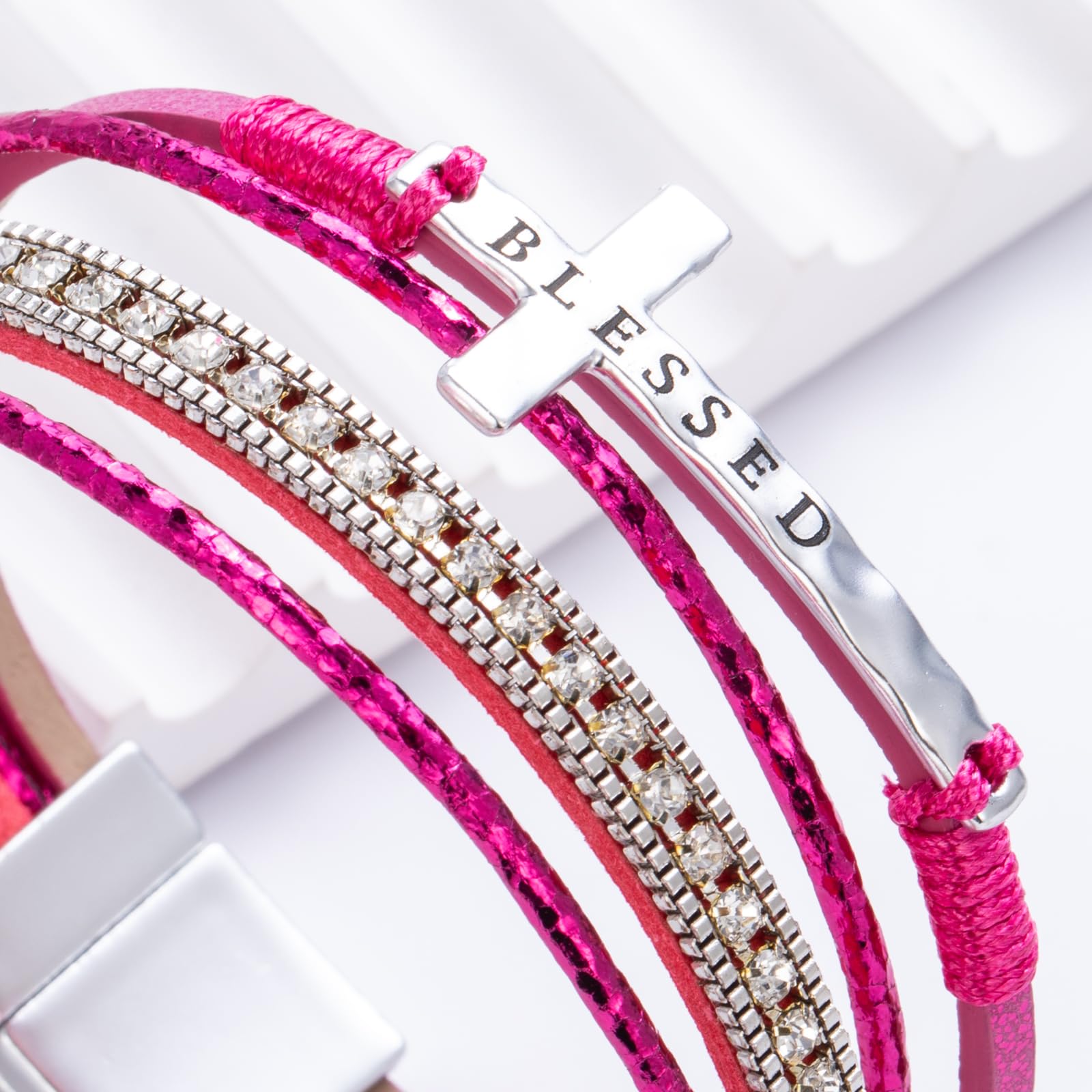 Leather Boho Bead Cross w/ Magnetic Clasp