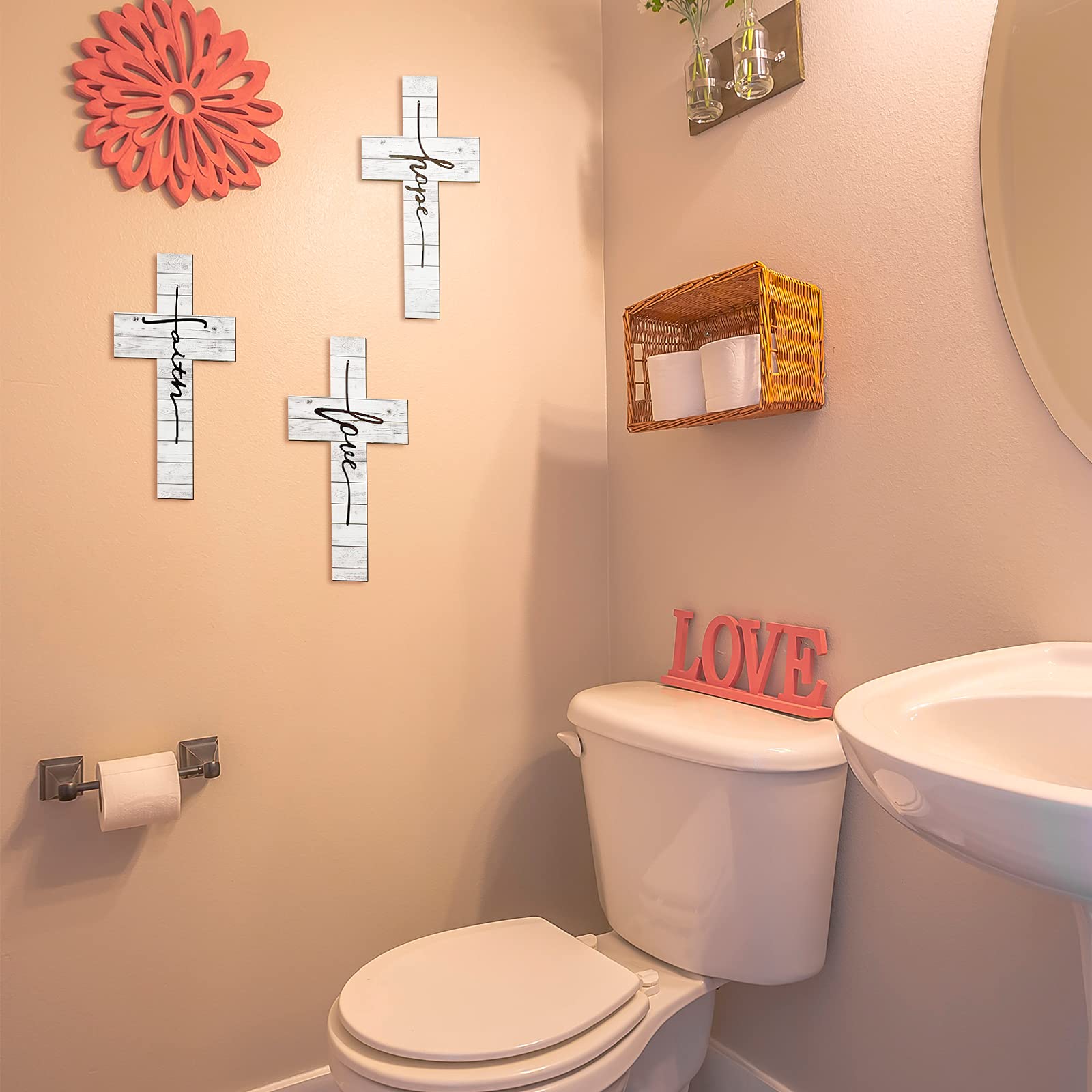 White 3pcs Wooden Rustic Cross Decor, Vintage Farmhouse, 12 x 8 Inch