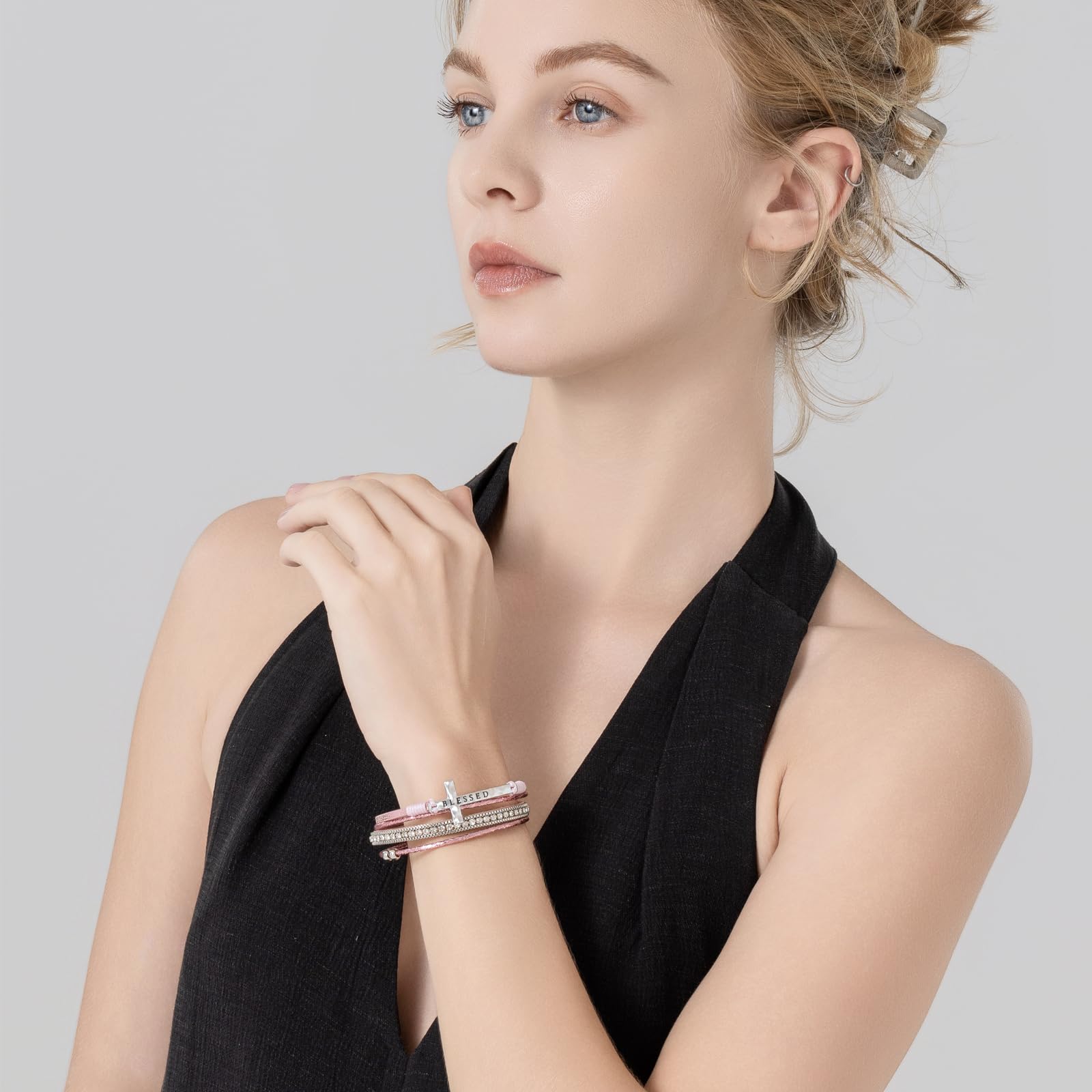 Leather Boho Bead Cross w/ Magnetic Clasp