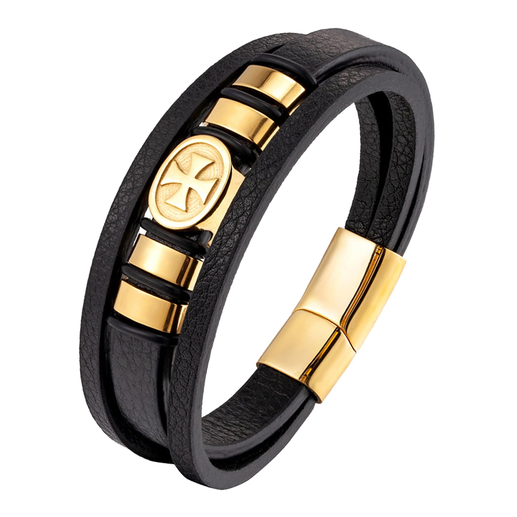 18K Gold Cross Leather Bracelet
