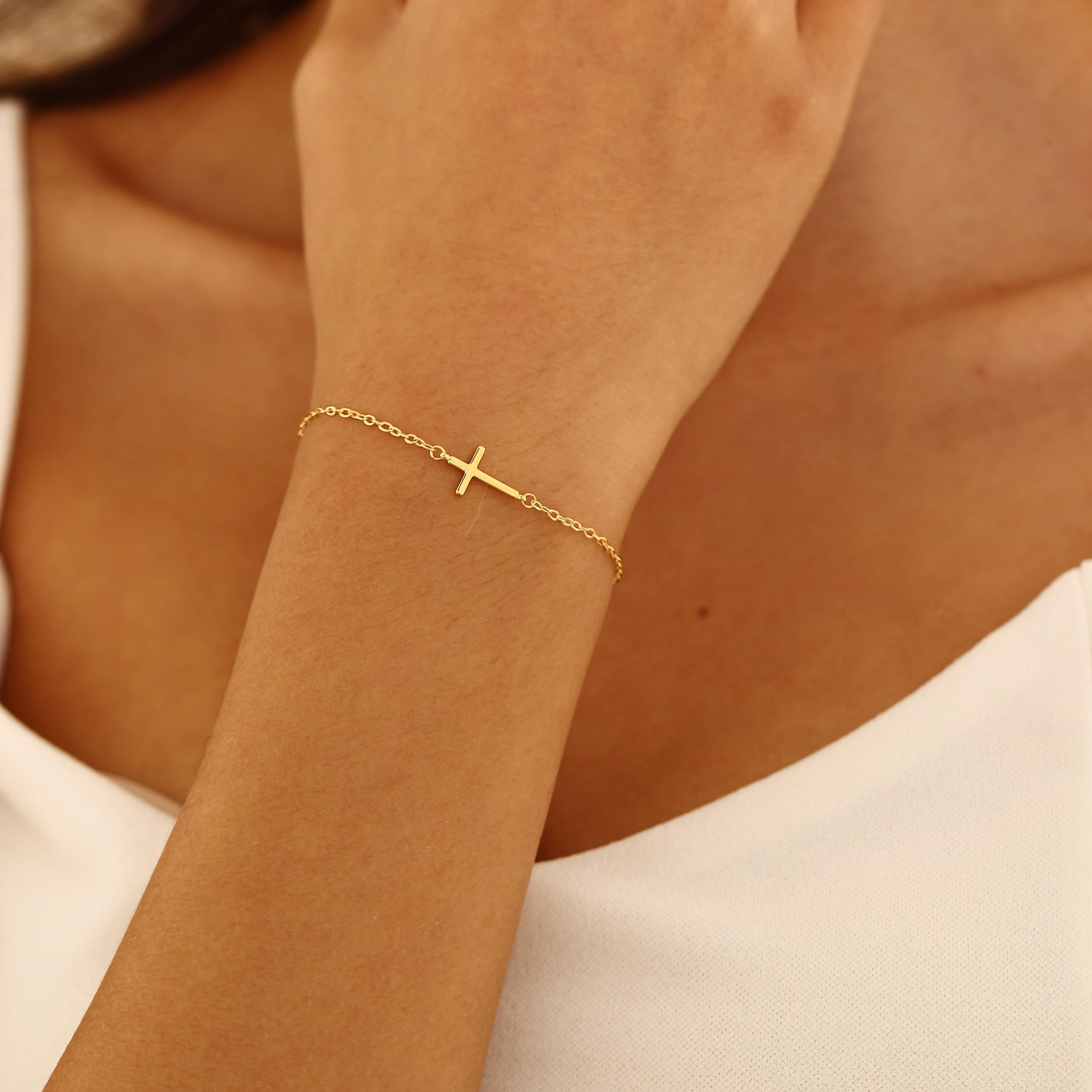 Dainty Cross Bracelet 14k Gold