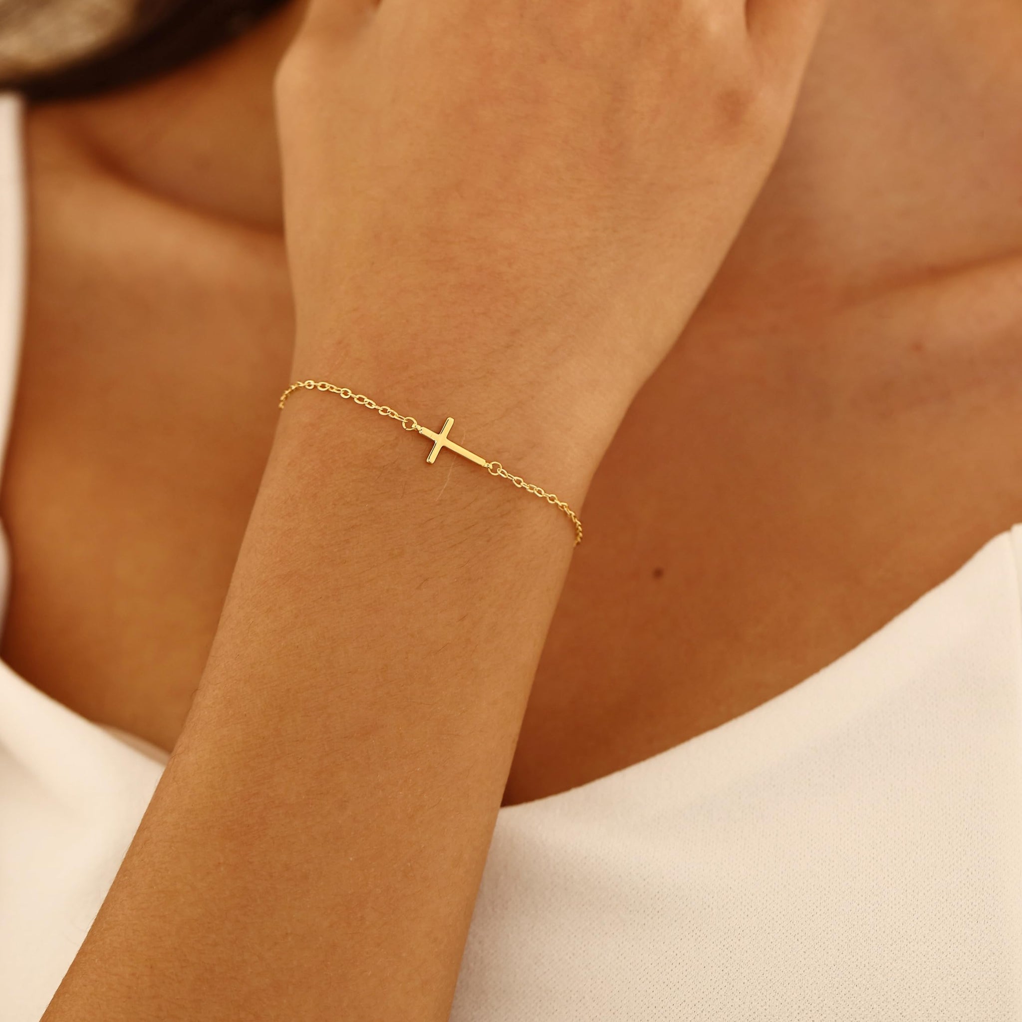 Dainty Cross Bracelet 14k Gold
