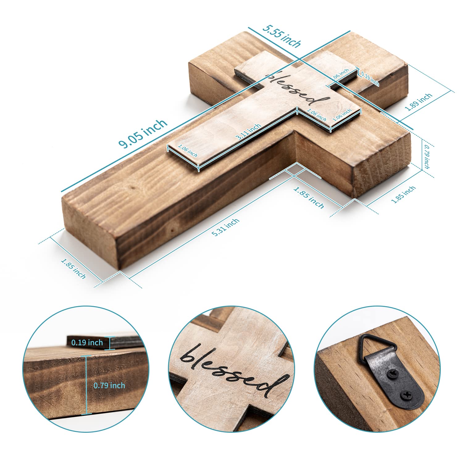 Wall Double Wooden Cross W/ Hook