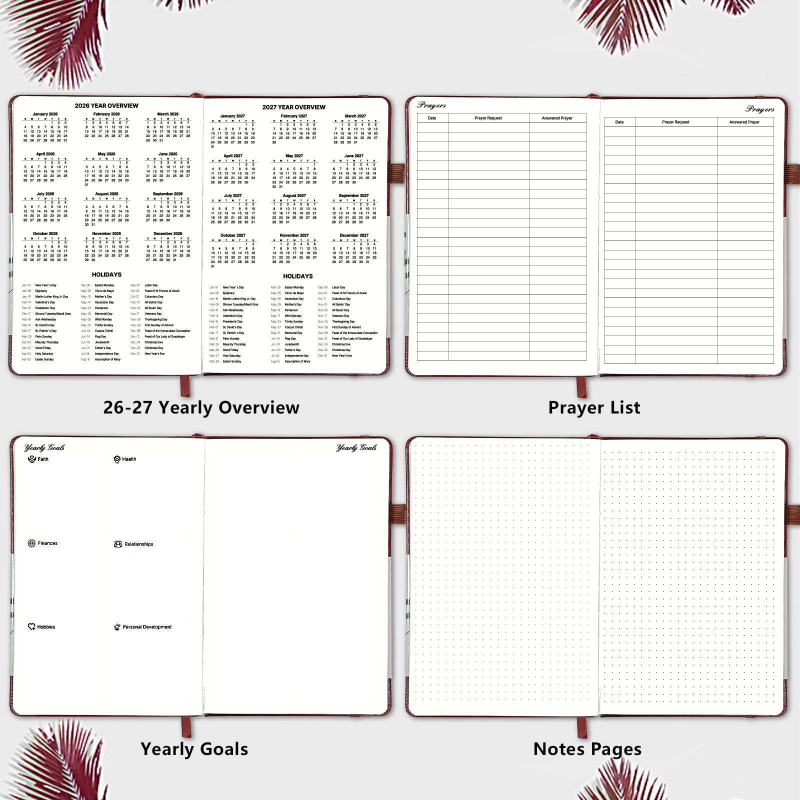 2026 Prayer Notebook, Planner, Hardcover, Burgundy