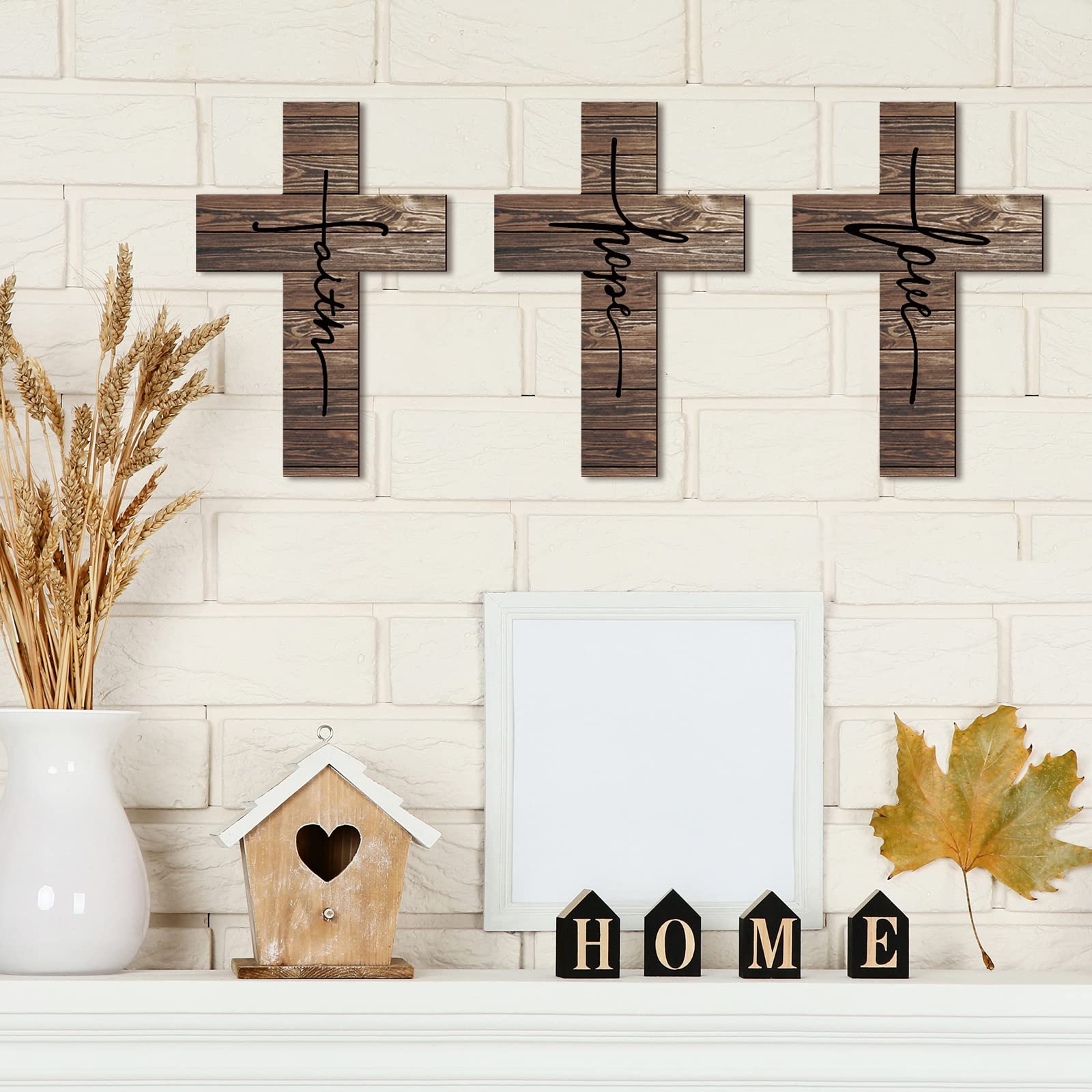 3 PCS Wooden Rustic Cross Decor, Vintage, 12 x 8 Inch(Brown)