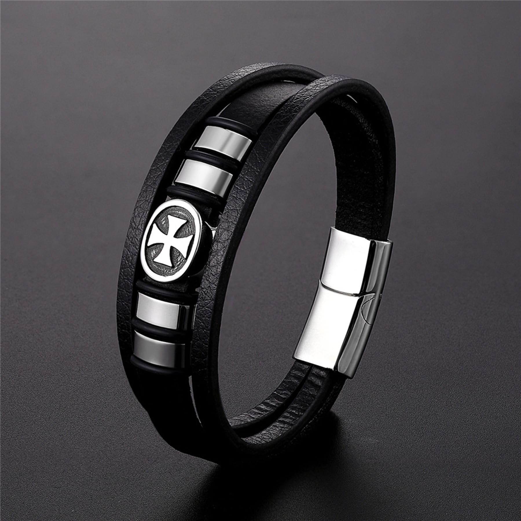 18K Gold Cross Leather Bracelet