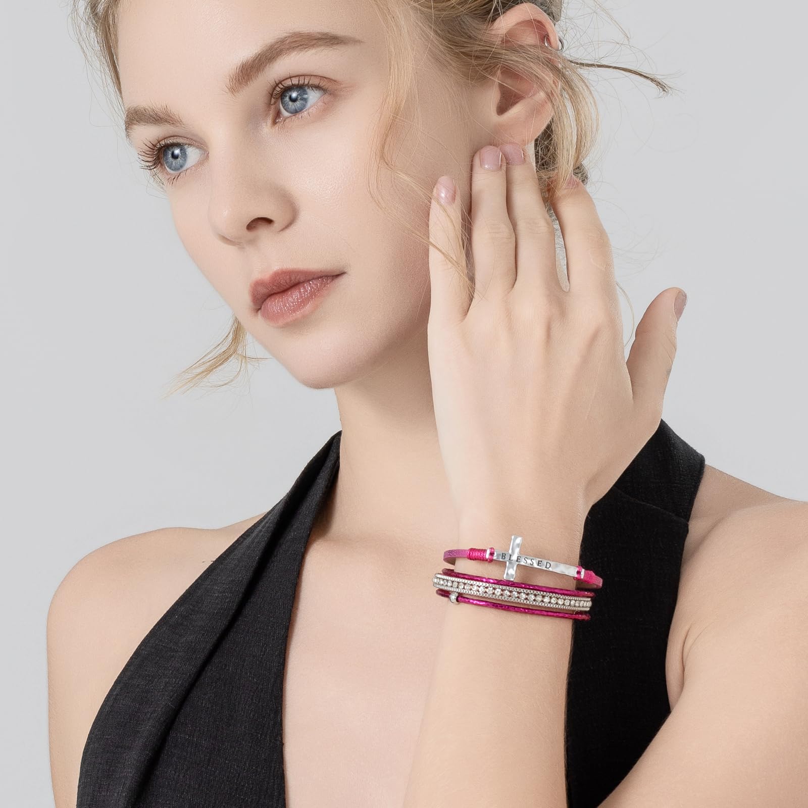 Leather Boho Bead Cross w/ Magnetic Clasp