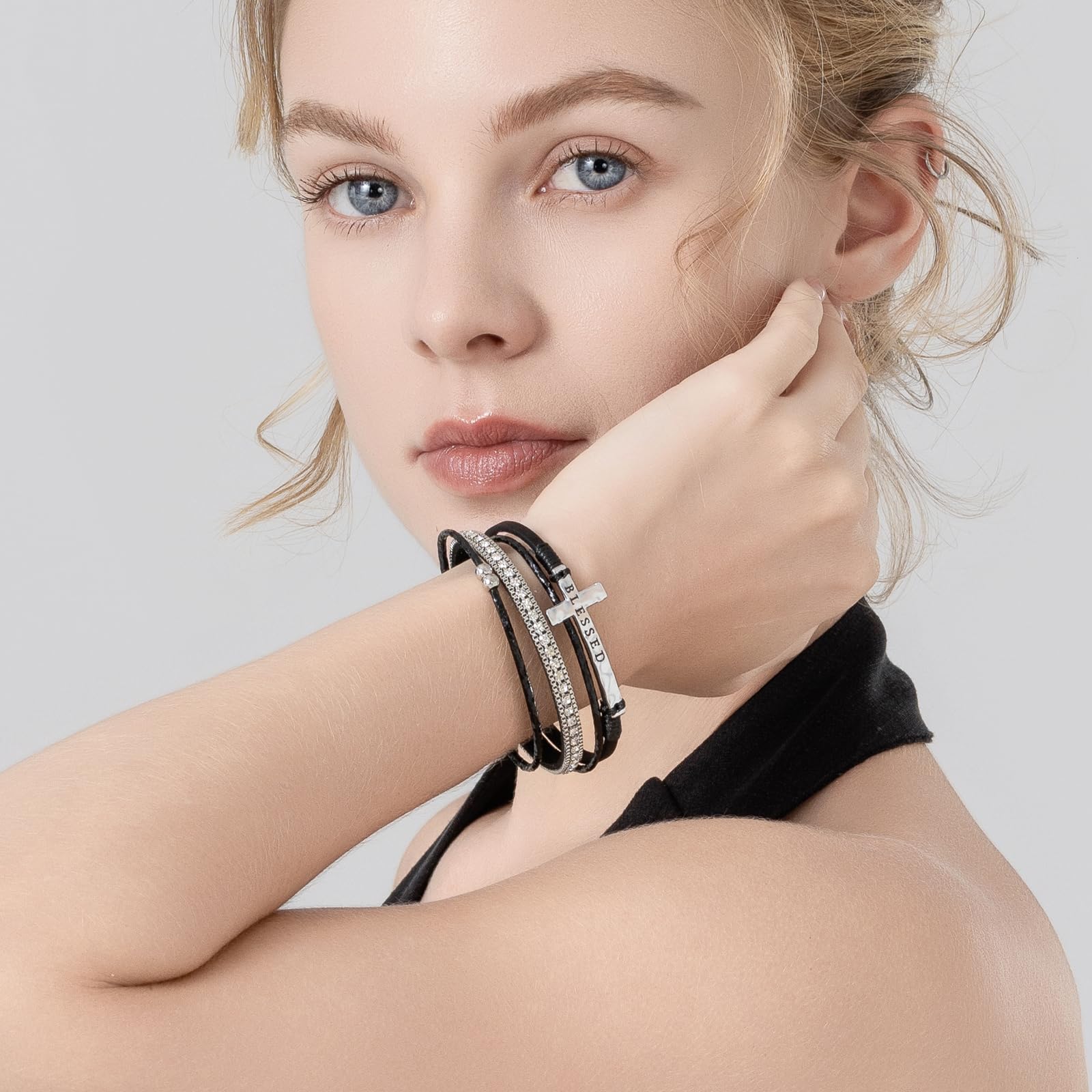 Leather Boho Bead Cross w/ Magnetic Clasp