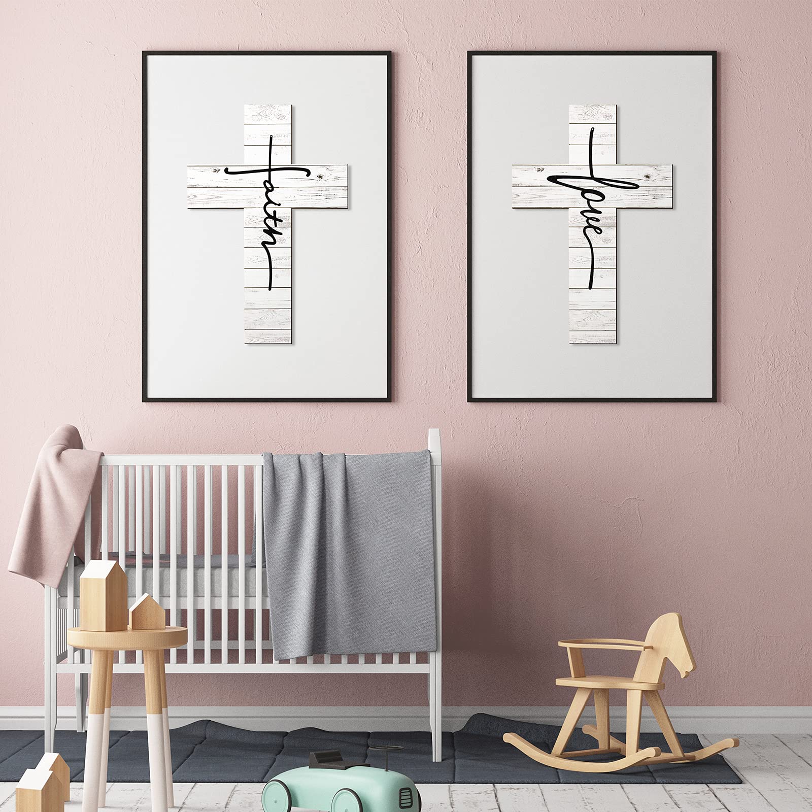 White 3pcs Wooden Rustic Cross Decor, Vintage Farmhouse, 12 x 8 Inch