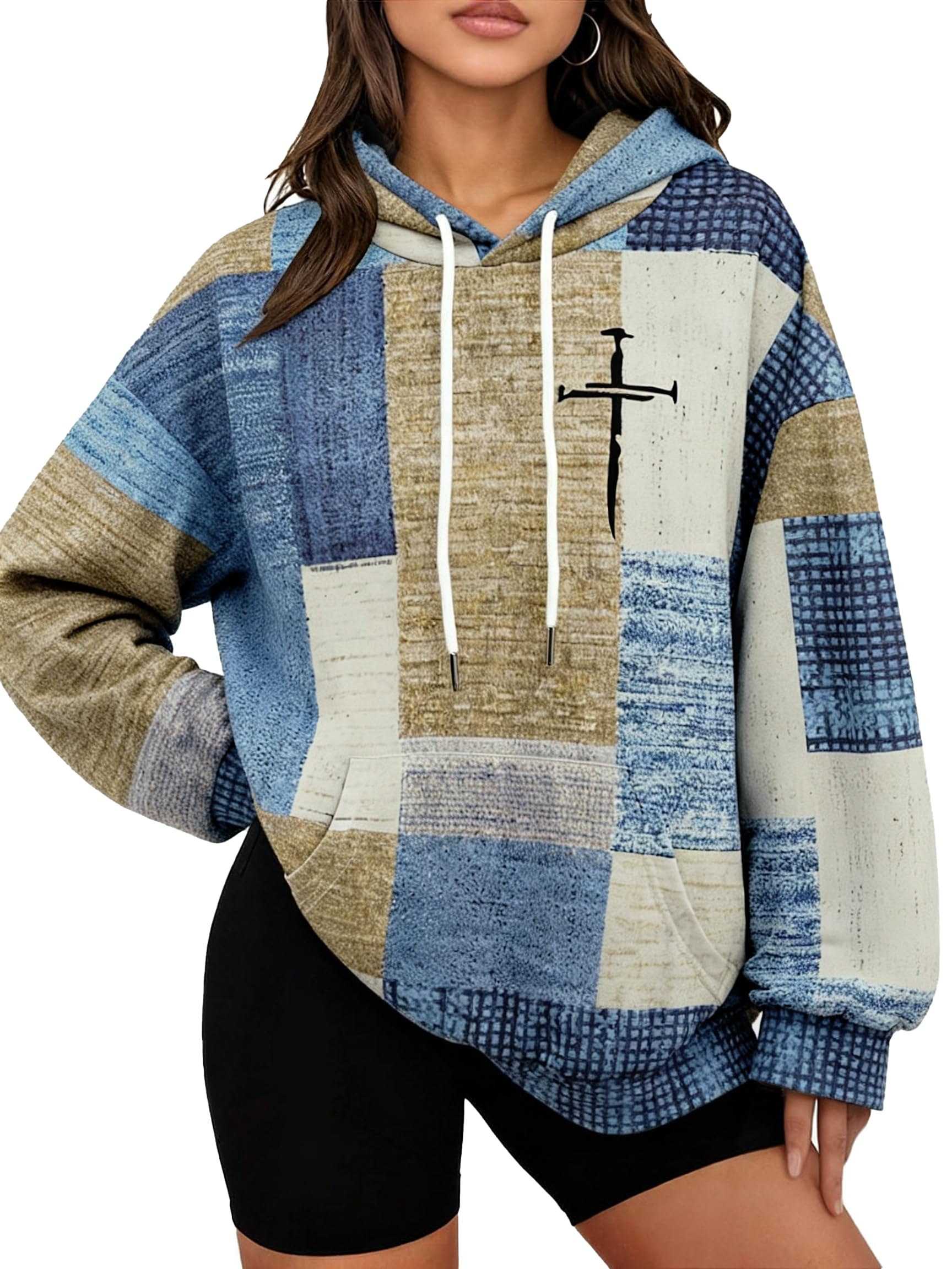 Blue/brown , Striped Cross Sweatshirt, Pullover