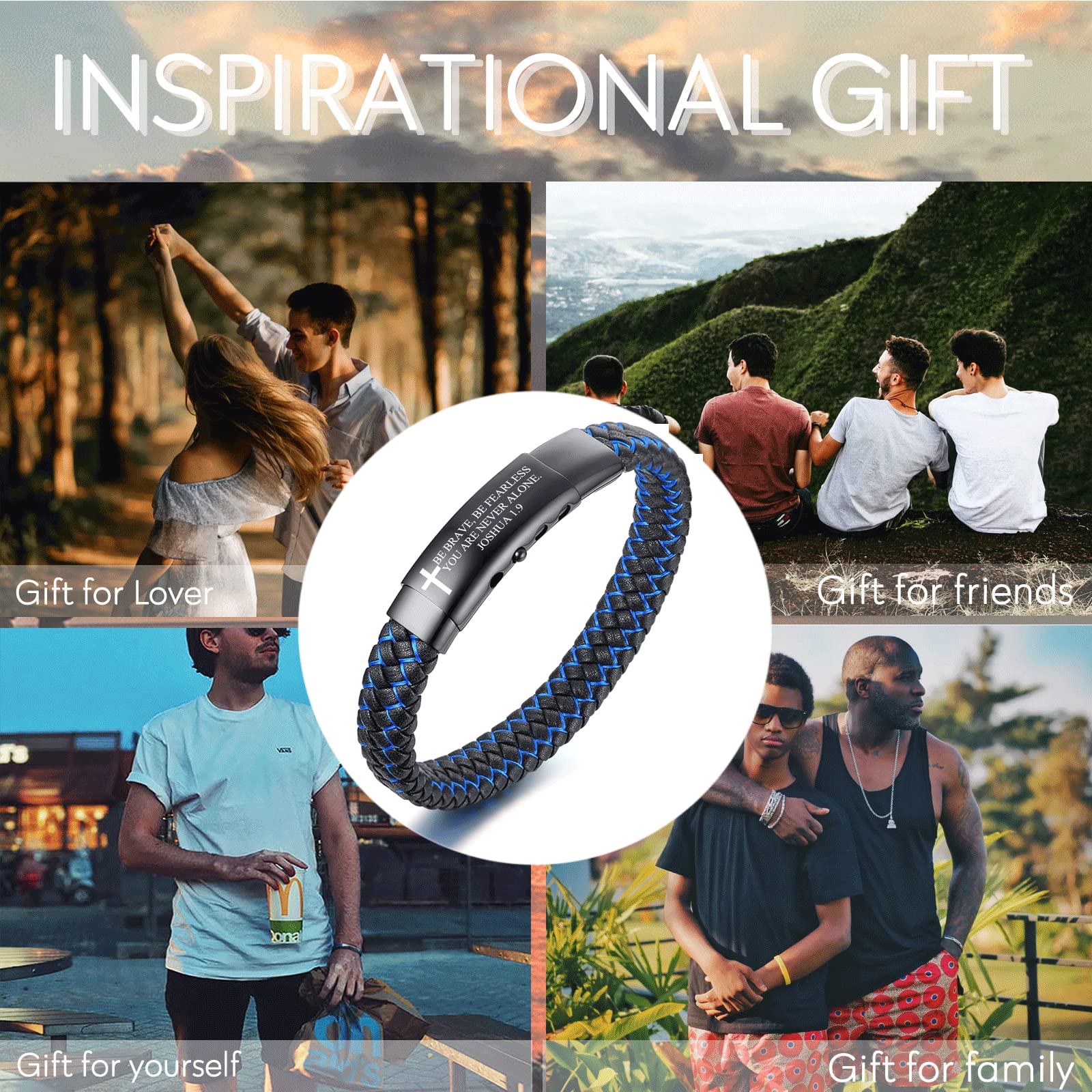 Joshua 1.9 Bible Verse Leather Cross Bracelet