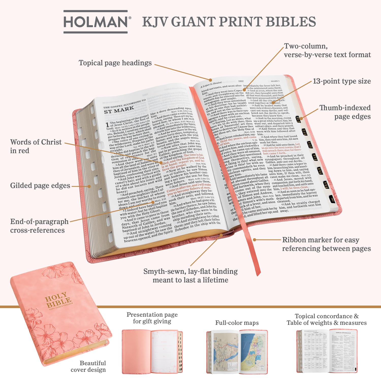 KJV Giant Print with Cross-References, Soft Pink Leather Touch