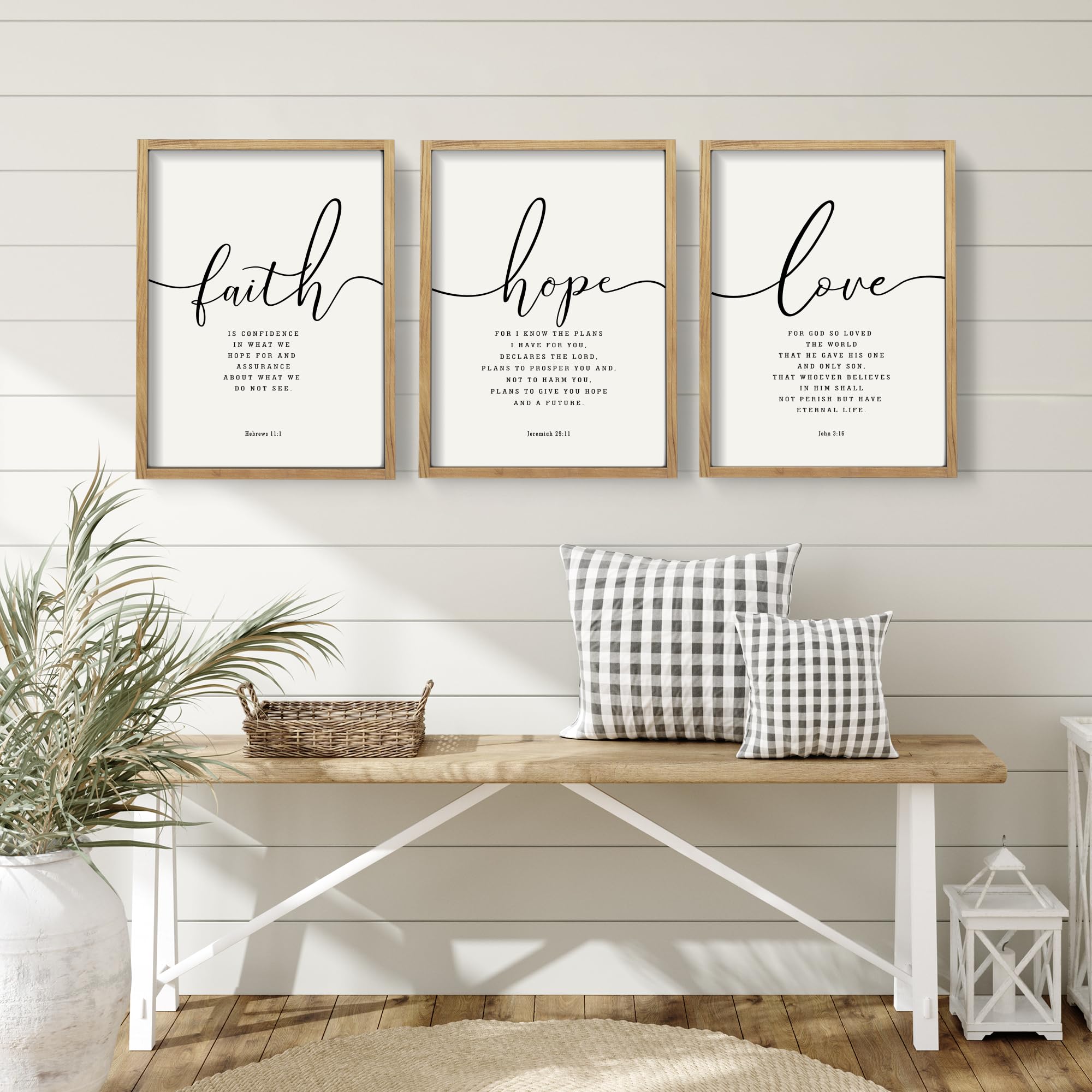3 Set, Wood Framed Farmhouse Bible Verses, 11”x14” each