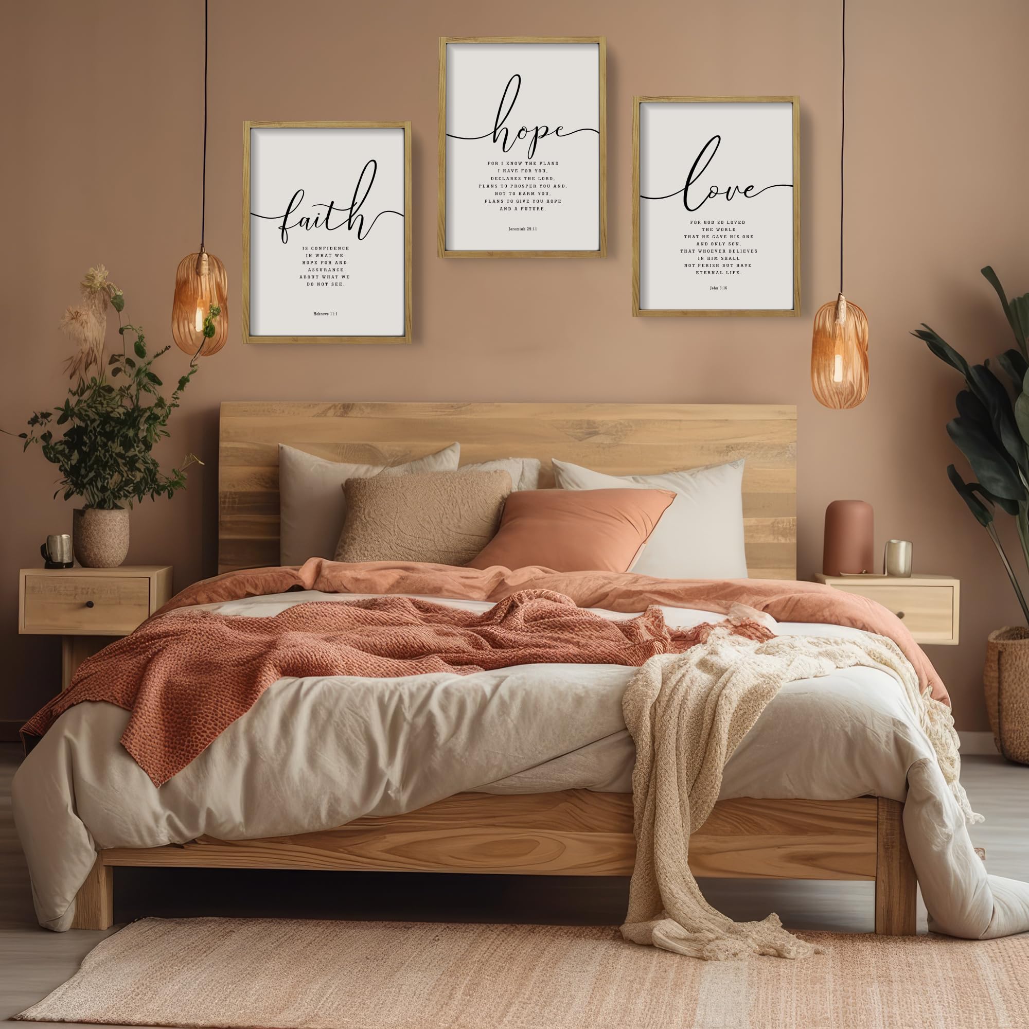 3 Set, Wood Framed Farmhouse Bible Verses, 11”x14” each