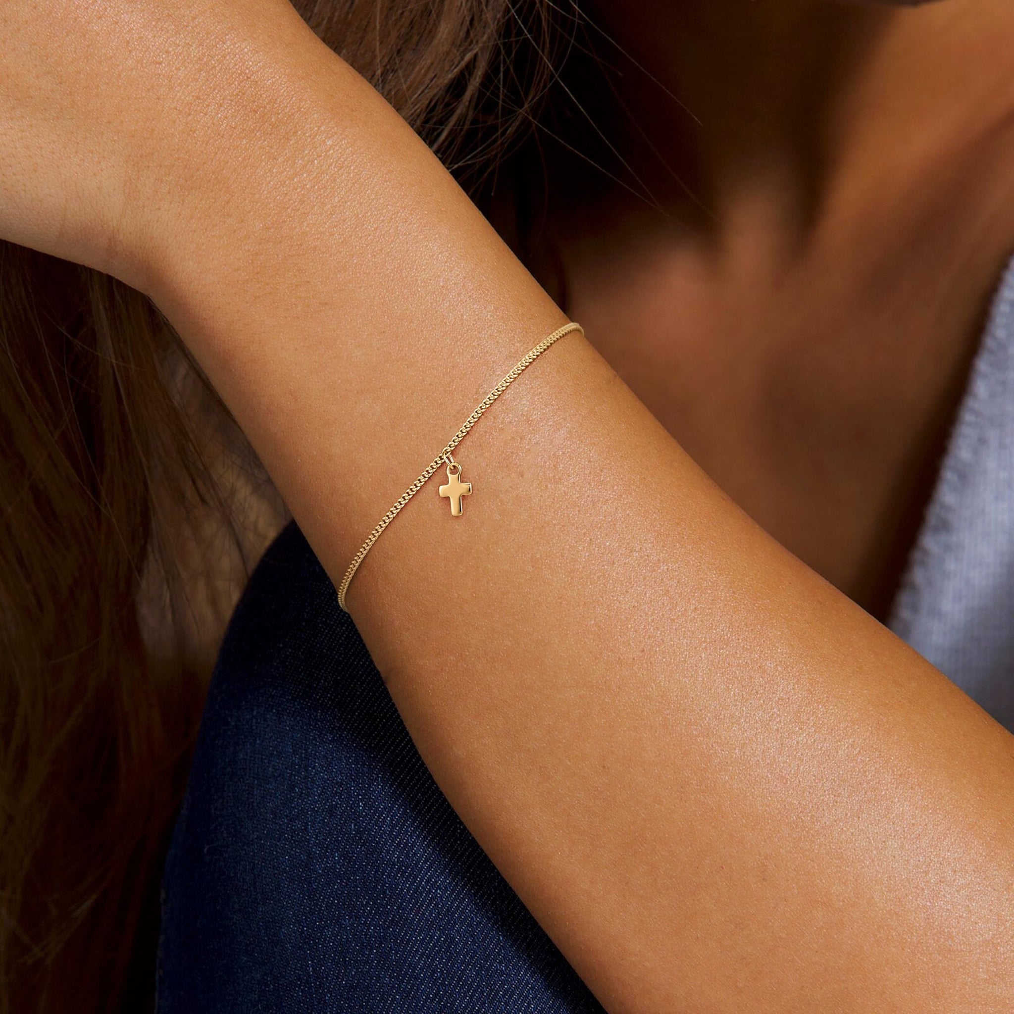 Dainty 14k Gold Plated Cross Bracelet