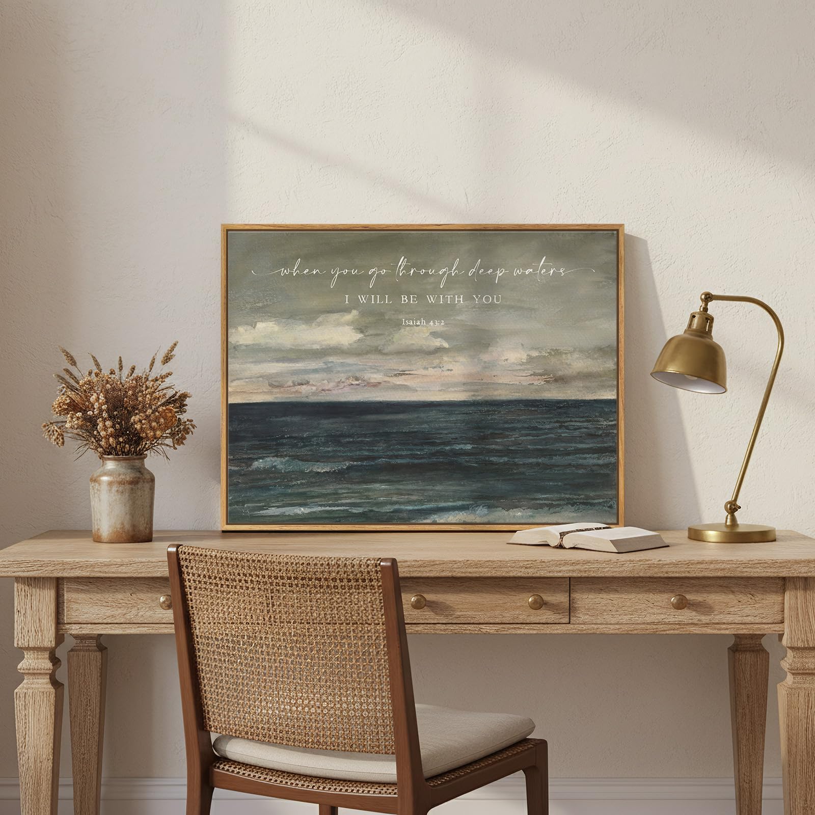 Framed, Deep Waters Landscape Scripture, 12x16 Inch