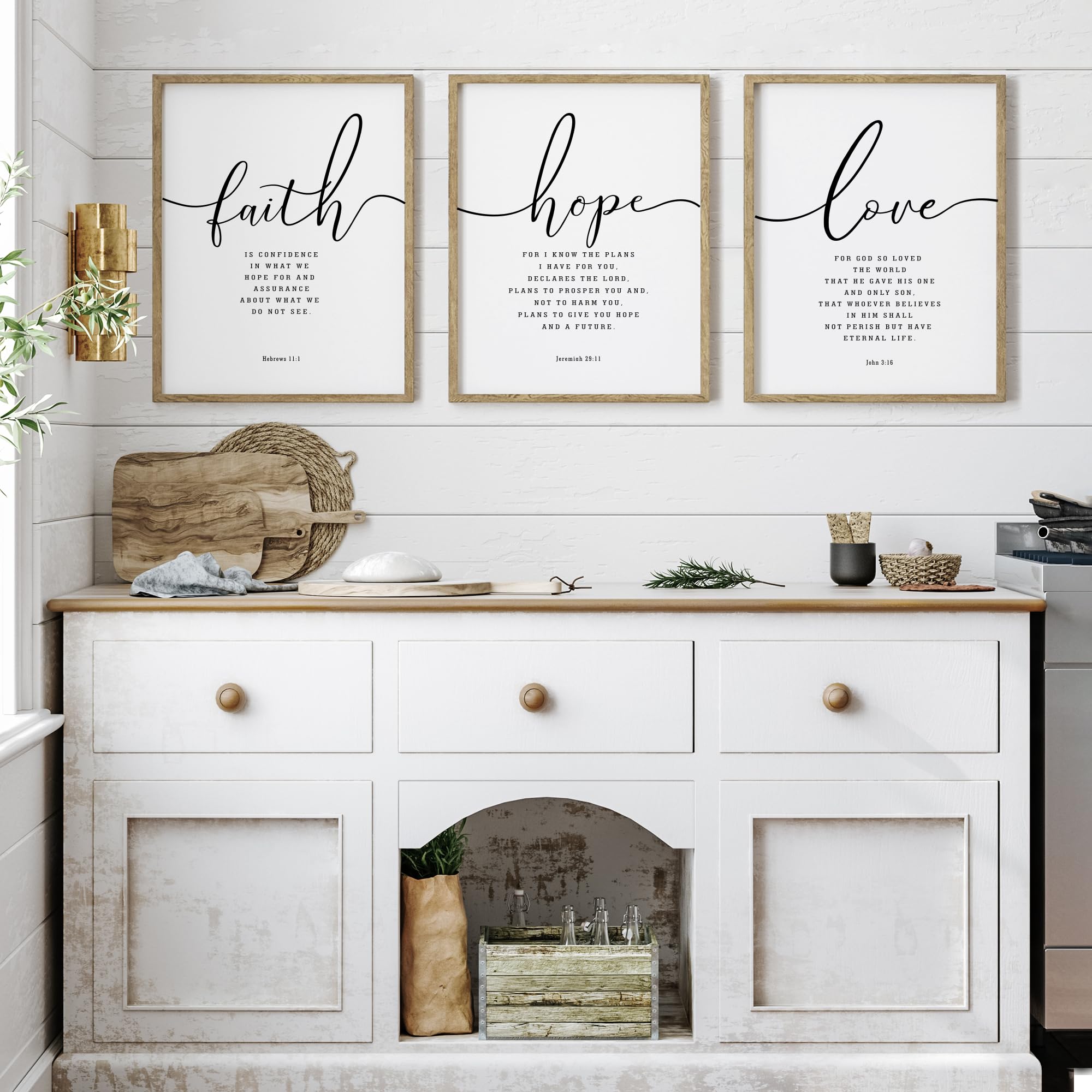 3 Set, Wood Framed Farmhouse Bible Verses, 11”x14” each