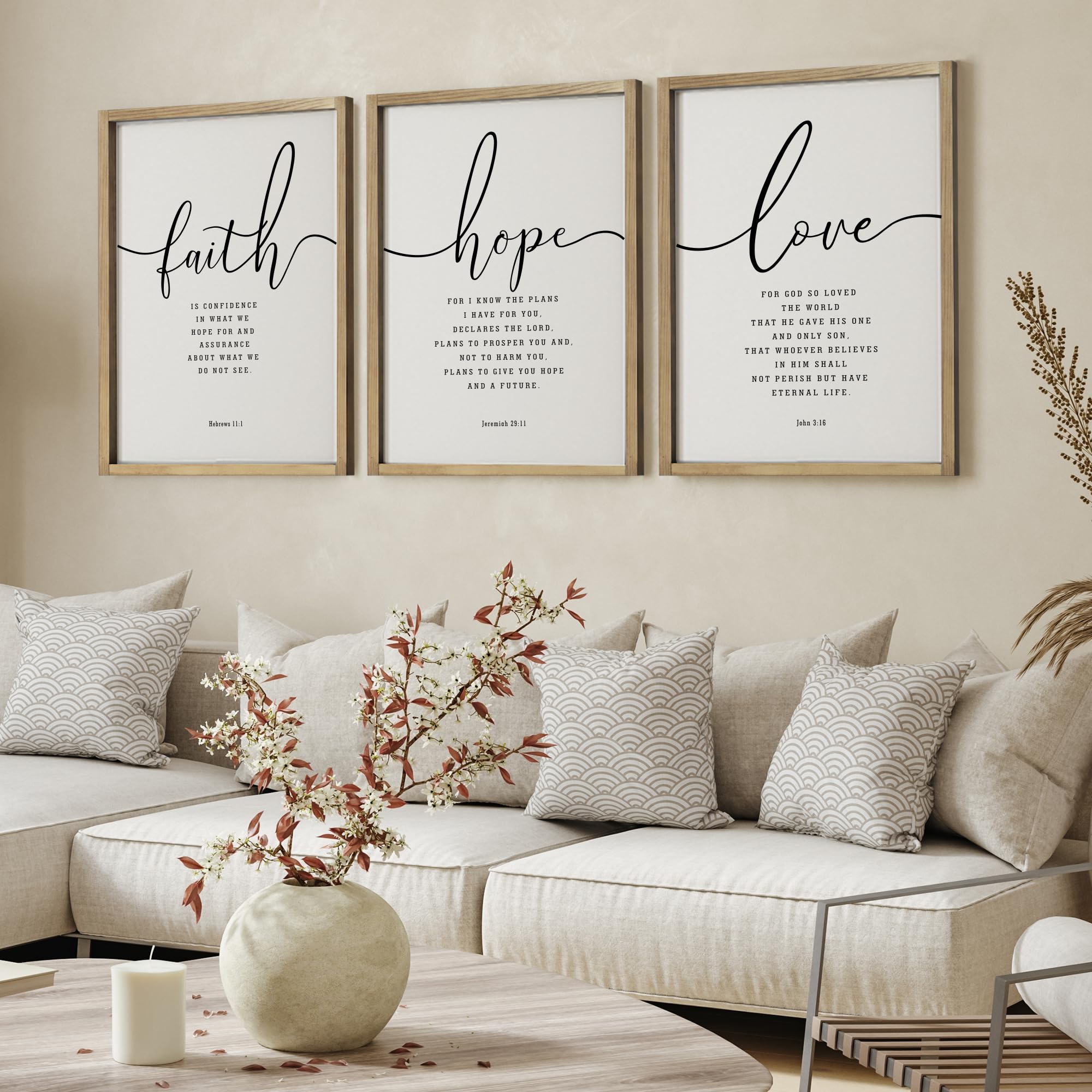 3 Set, Wood Framed Farmhouse Bible Verses, 11”x14” each