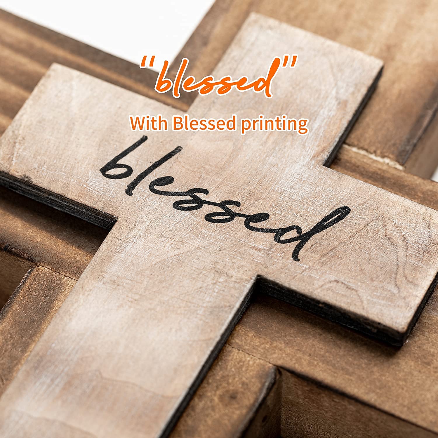 Wall Double Wooden Cross W/ Hook