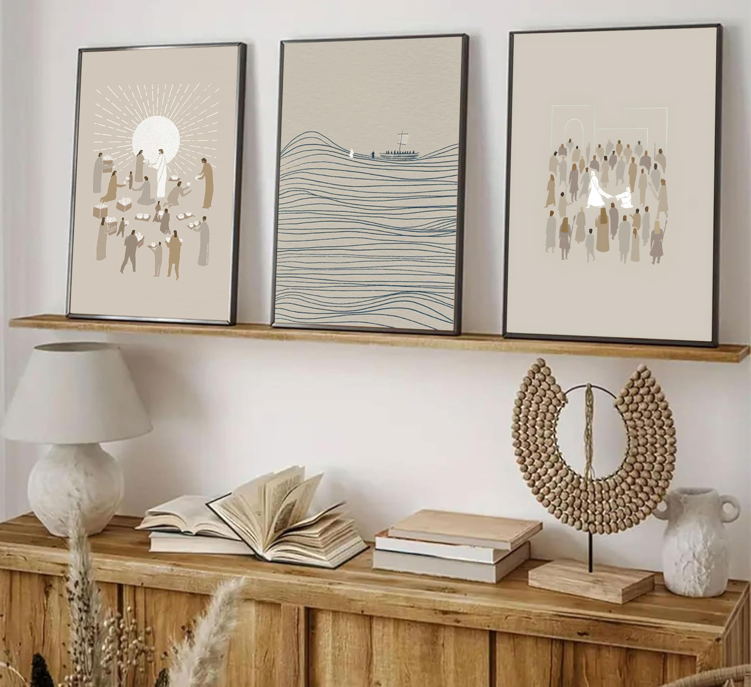 3Pcs abstract Wall Art Modern Minimalist Beige Bible Sketches 16x24In, Unframed