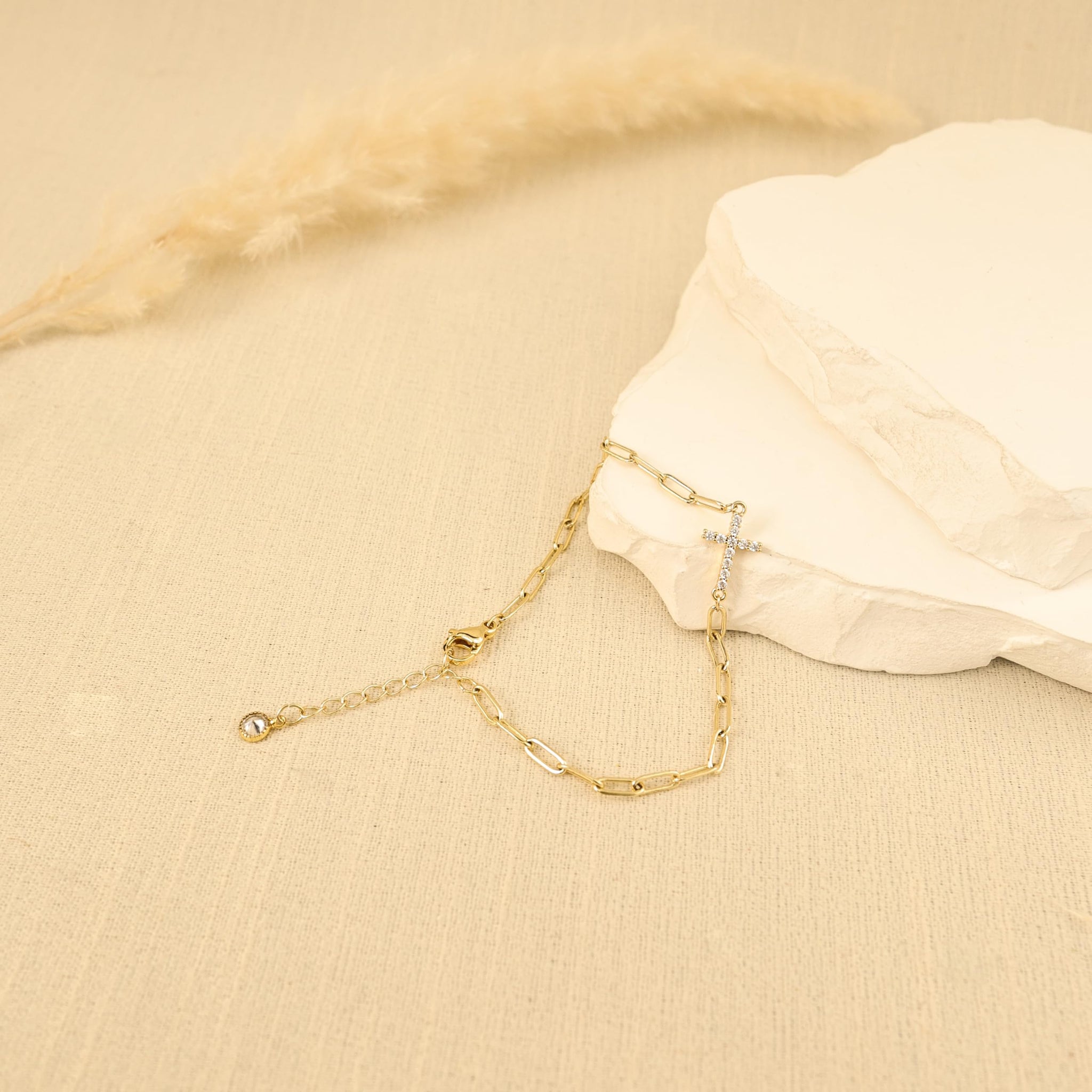 Dainty Paperclip 14k Cross Bracelet