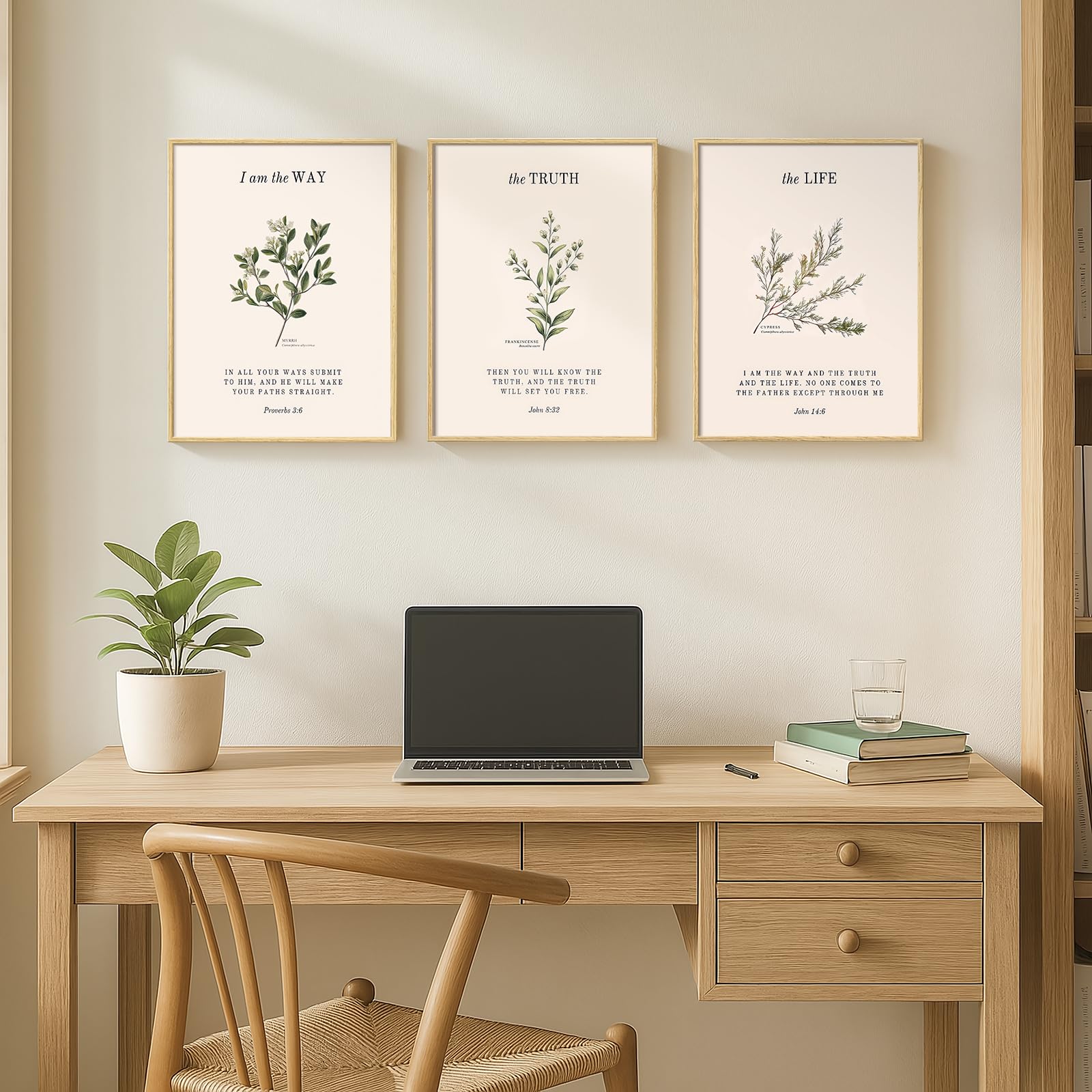 3 Set, Framed Christian Wall Art, 12x16 Inch