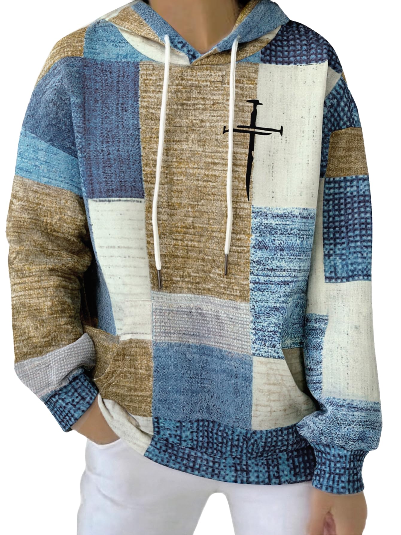 Blue/brown , Striped Cross Sweatshirt, Pullover
